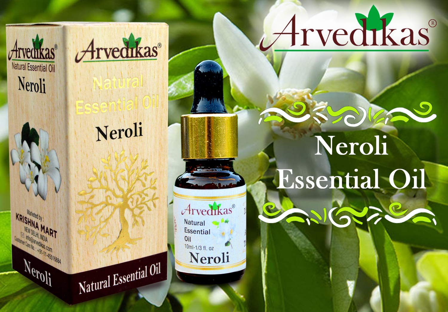 Arvedikas 100% Pure Natural Neroli Essential Oil - 10ml (0.34 fl oz) for Aromatherapy, Massage & Skin Care | Premium Therapeutic Grade Orange Blossom Oil