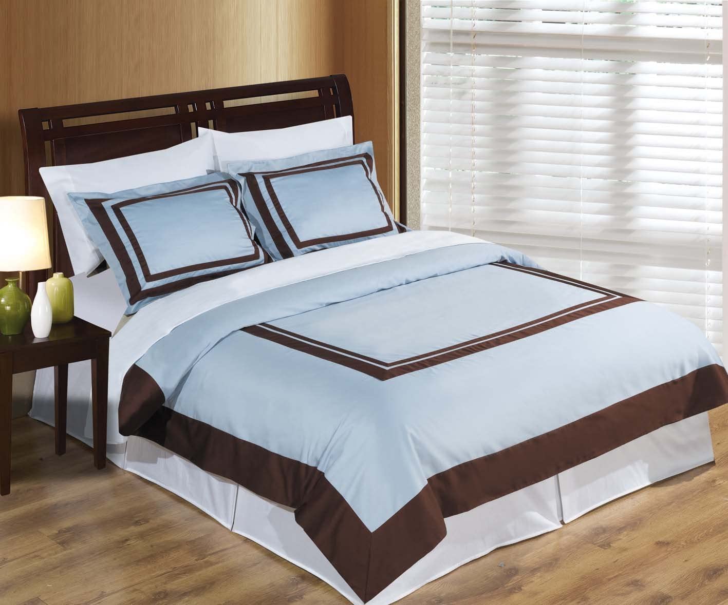 Royal Hotel Luxury 4-Piece King/Cal-King Comforter Set - 100% Cotton 300 Thread Count - Blue & Chocolate - Perfect for Master Bedroom & Guest Room Decor
