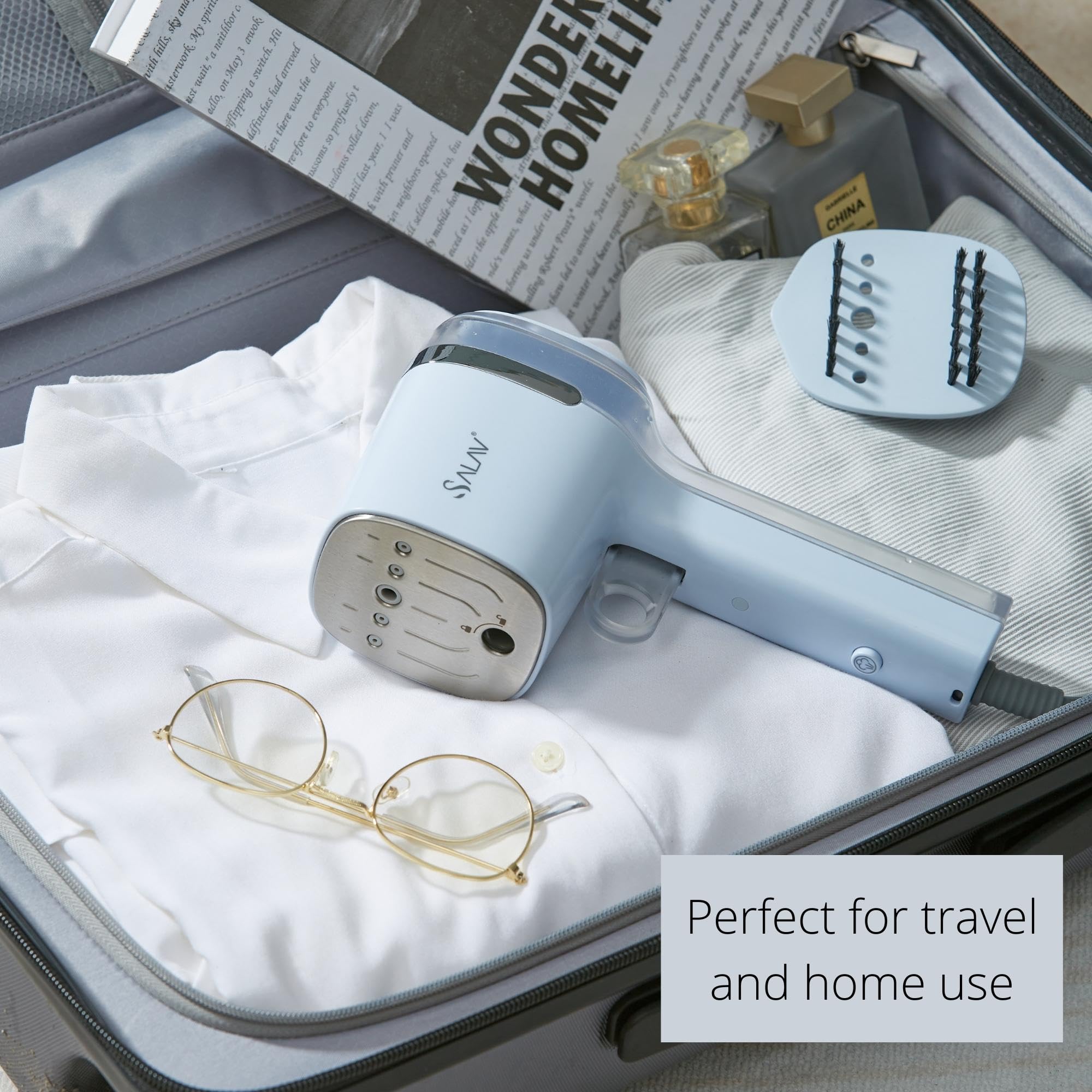 SALAV® Quicksteam Portable Handheld Garment Steamer - 10 Second Fast Heating, Wrinkle Remover for Clothes & Fabrics, No Drip Steam, Stainless Steel Plate - Perfect for Travel, Business Trips & Home Use