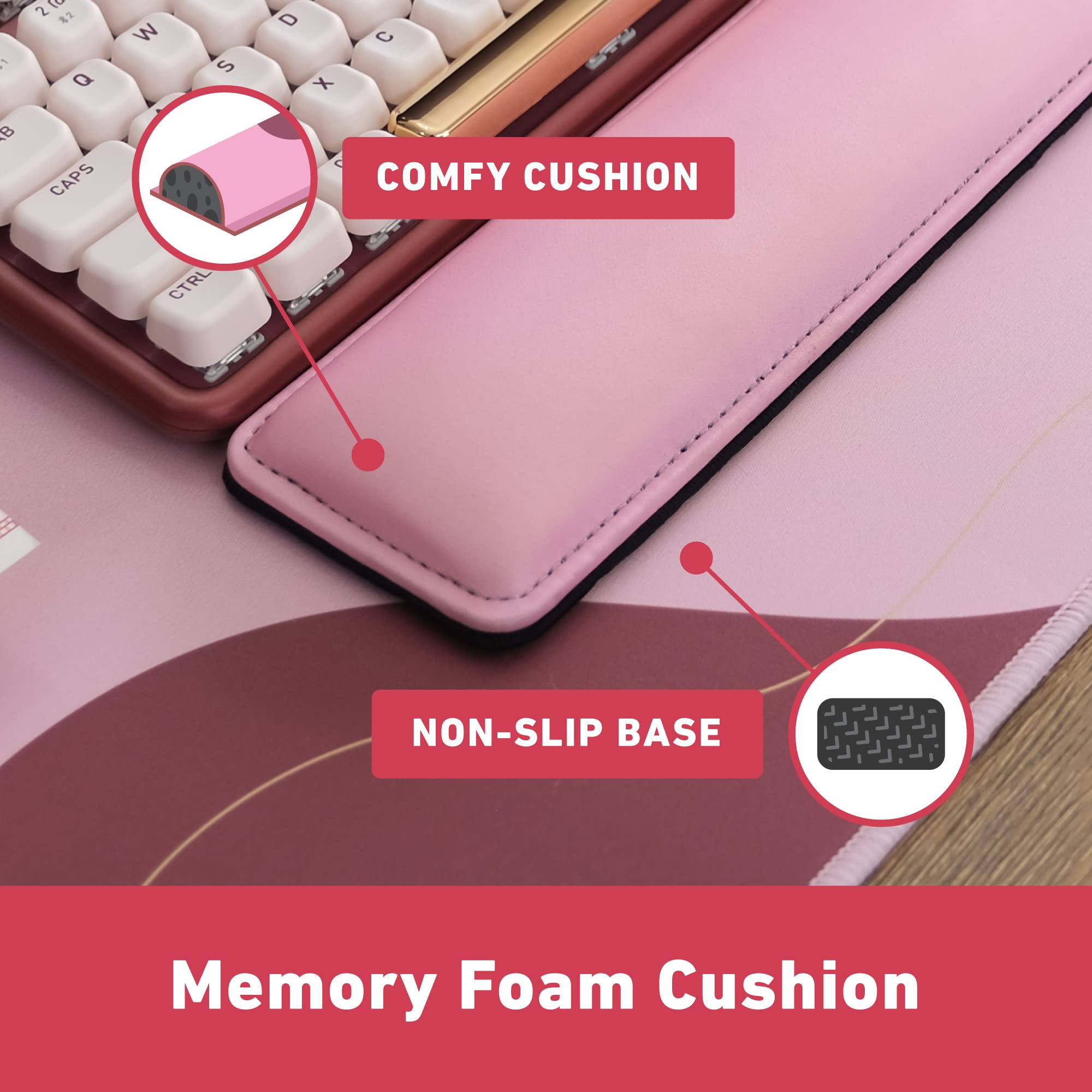Azio IZO Palm Rest - Ergonomic Wrist Support for Keyboards, Baroque Rose (PR-IZO106) - Comfortable Typing Aid for Office & Gaming Setup