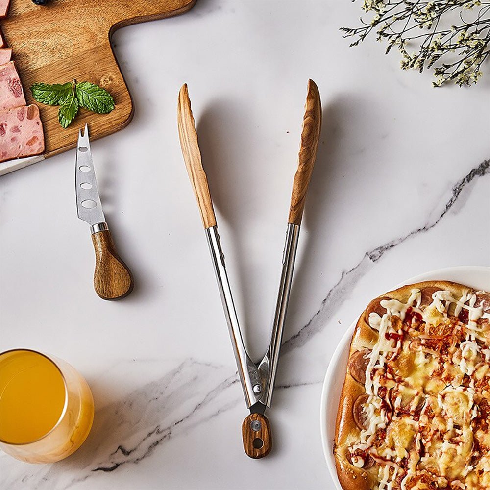 Premium Hazel Wood Tongs - Natural Wooden Kitchen Tongs for Cooking, Serving & Salad Tossing - Eco-Friendly Cooking Utensils for BBQ, Pasta, and Hot Dishes