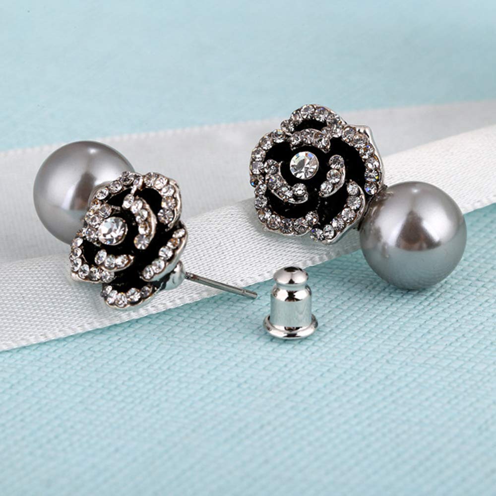 Elegant Women's Faux Pearl & Rhinestone Rose Stud Earrings – Perfect for Weddings, Parties & Everyday Wear