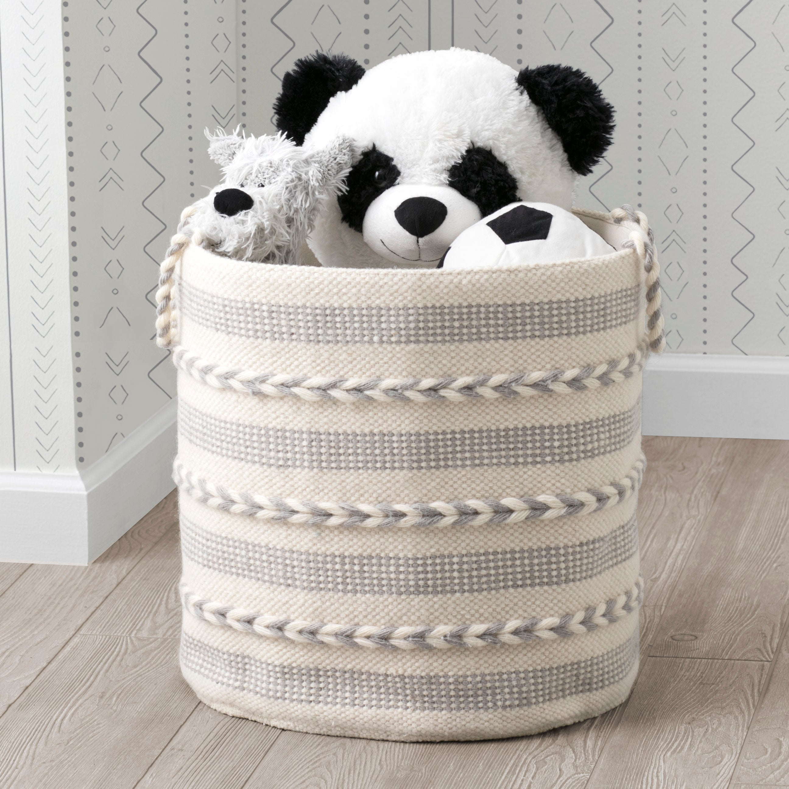 Handwoven Grey Braided Basket - Stylish Storage for Home Decor, Laundry, or Organizing Toys & Blankets