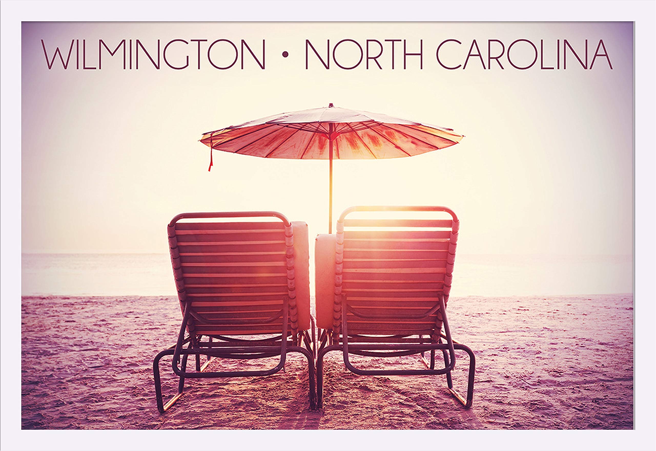 Wilmington NC Beach Chairs & Sunshine 36x24 Giclee Art Print - White Wood Gallery Frame - Coastal Wall Decor for Living Room, Bedroom or Office