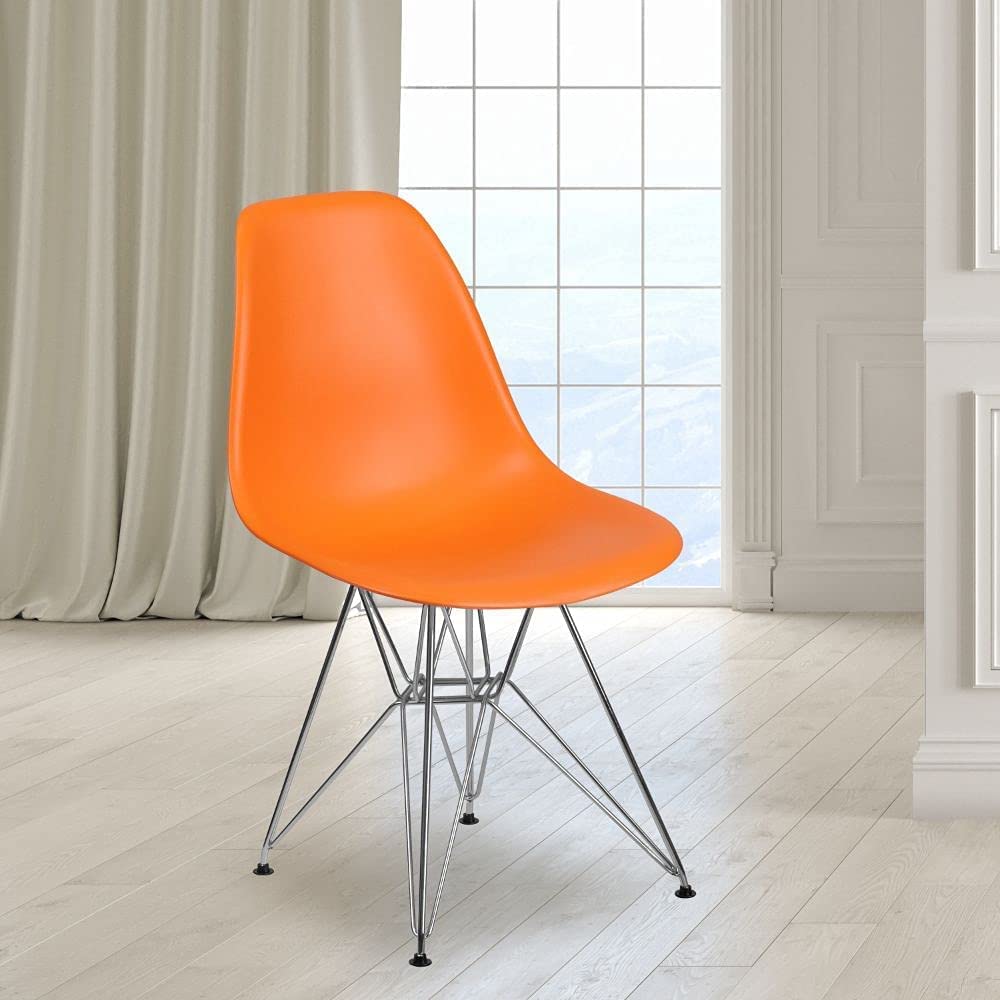 Modern Elon Series Orange Plastic Chair with Chrome Base - Stylish Dining & Living Room Furniture for Home, Office, and Outdoor Use