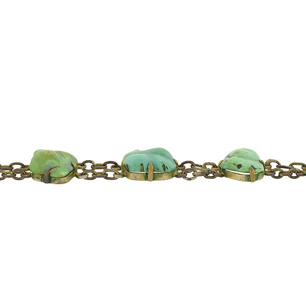 Vintage Chinese Brass & Natural Turquoise Nugget Link Bracelet - Handmade Boho Jewelry for Women - Perfect for Festivals, Weddings & Everyday Wear