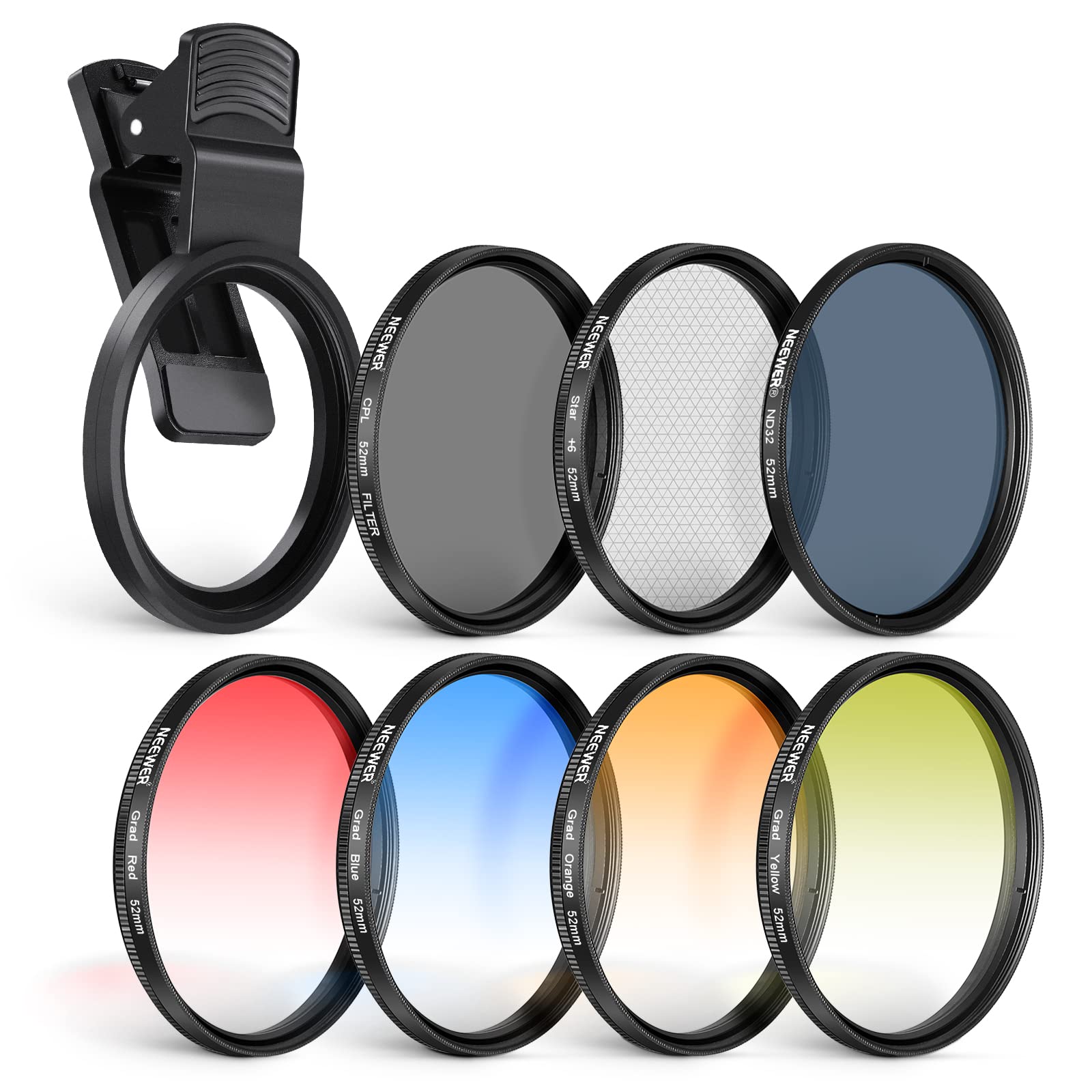 NEEWER 52mm ND CPL Filter Kit with 6-Point Star & Graduated Color Filters - Compatible with iPhone 16/15/14 Pro Max/Plus & Canon Nikon DSLR Cameras - Perfect for Landscape Photography & Creative Mobile Filmmaking