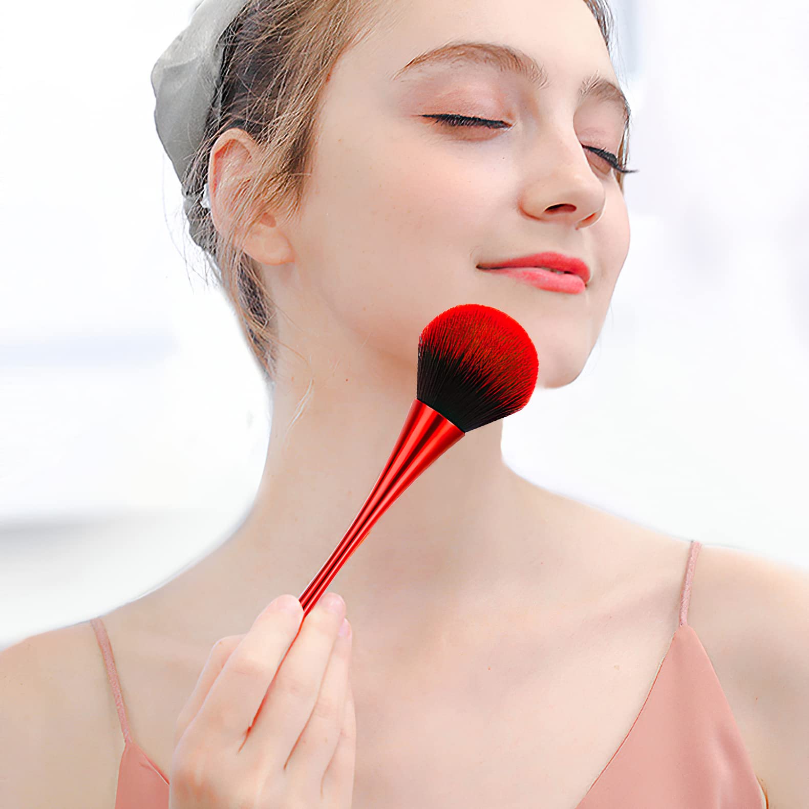 Large Vegan Powder Brush for Blush & Bronzer - Fluffy Synthetic Makeup Brush for Full Coverage