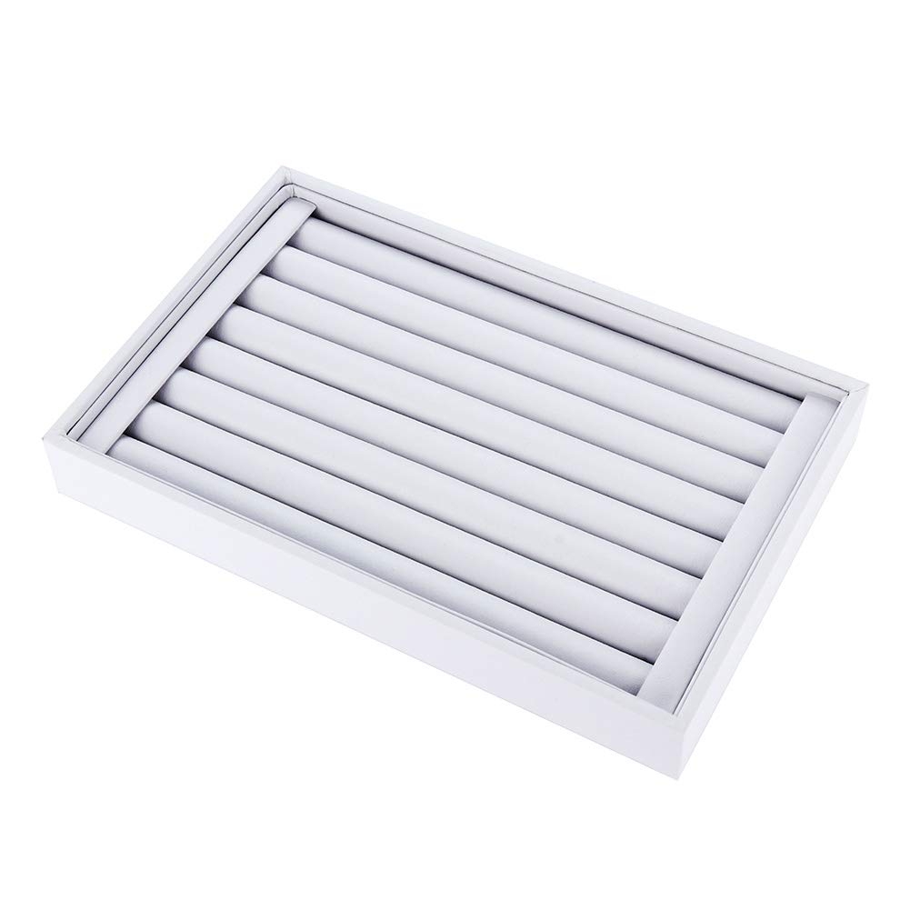 Valyria Velvet 7-Slot Ring Earring Tray - White PU Leather Jewelry Organizer & Display Case for Home, Store, and Travel Use