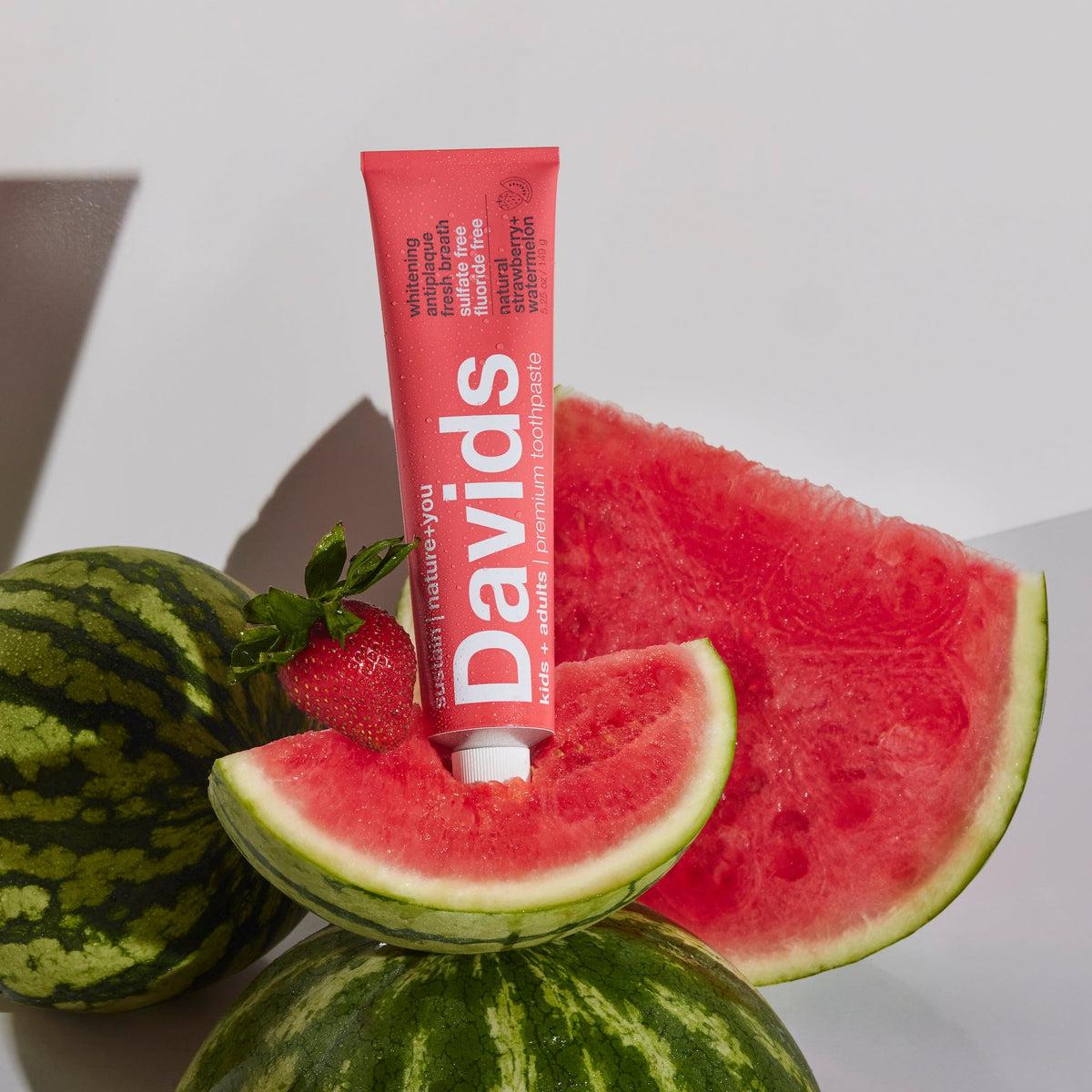 David's Kids & Adults Strawberry Watermelon Toothpaste - Fun & Tasty Fluoride Toothpaste for Children & Adults - Perfect for Family Oral Care & Fresh Breath