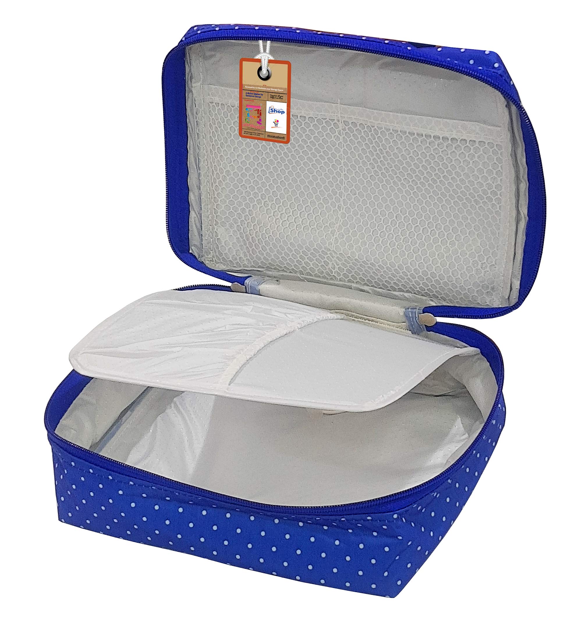 Atorakushon Makeup Storage Box - Cosmetic Vanity Organizer with Toiletry & Jewelry Pouch for Women | Travel-Friendly Wardrobe Organizer (Blue) | Perfect for Travel, Home & Office Use