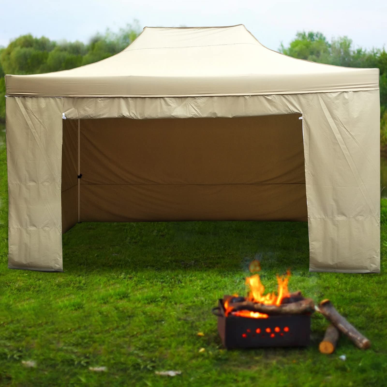 10x15 Ft Commercial Canopy Tent with Removable Sidewalls - Heavy Duty Market Stall Shelter for Outdoor Events, Farmers Markets & Flea Markets (Khaki, 153x23x23cm)