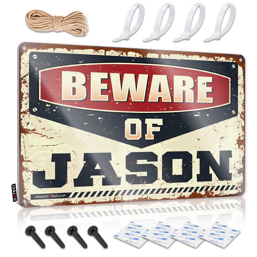 Beware of Jason Metal Sign - Vintage Horror Movie Wall Art for Man Cave, Basement & Garage Decor - 20x30cm - Perfect for Halloween & Horror Fan Gifts