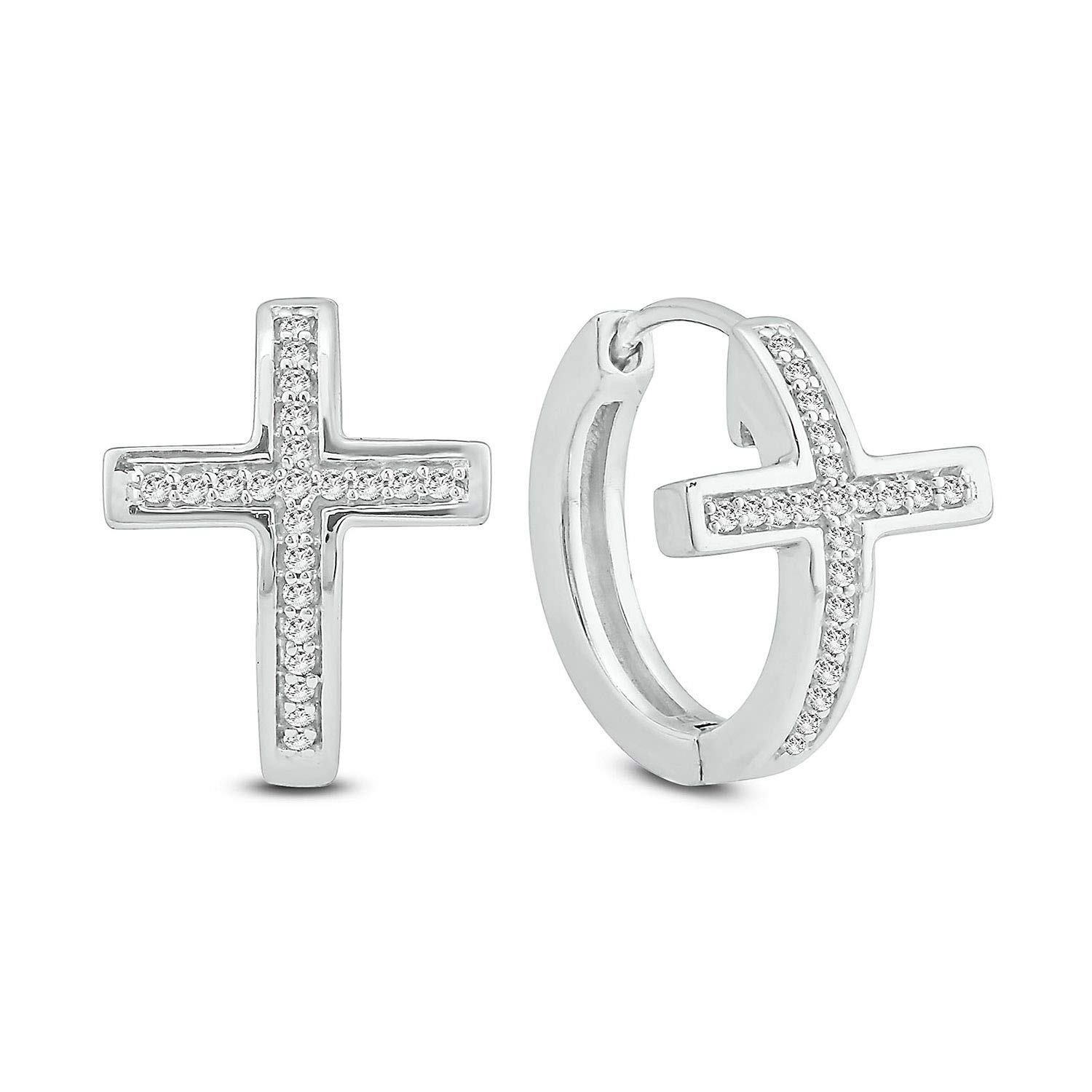 1/6ct Diamond Cross Hoop Earrings for Women - 925 Sterling Silver Valentine's Day Gifts | White & Black Diamond Huggie Earrings | Perfect for Valentine's Day, Anniversary, Birthday & Special Occasions