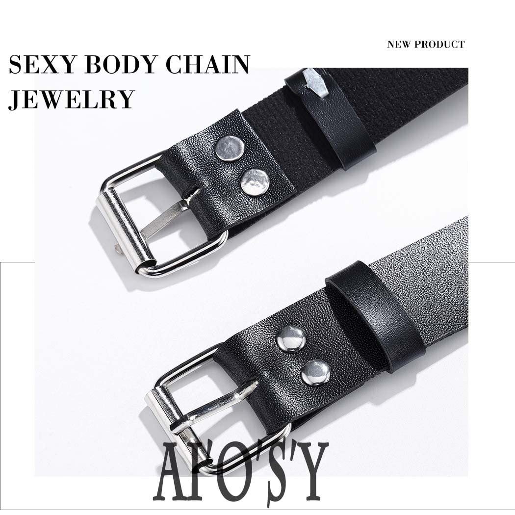Black Leather Punk Waist Chain Body Harness - Gothic Belly Belt Jewelry for Women | Nightclub Party Accessories, Festival Outfit, Biker Fashion & Alternative Style