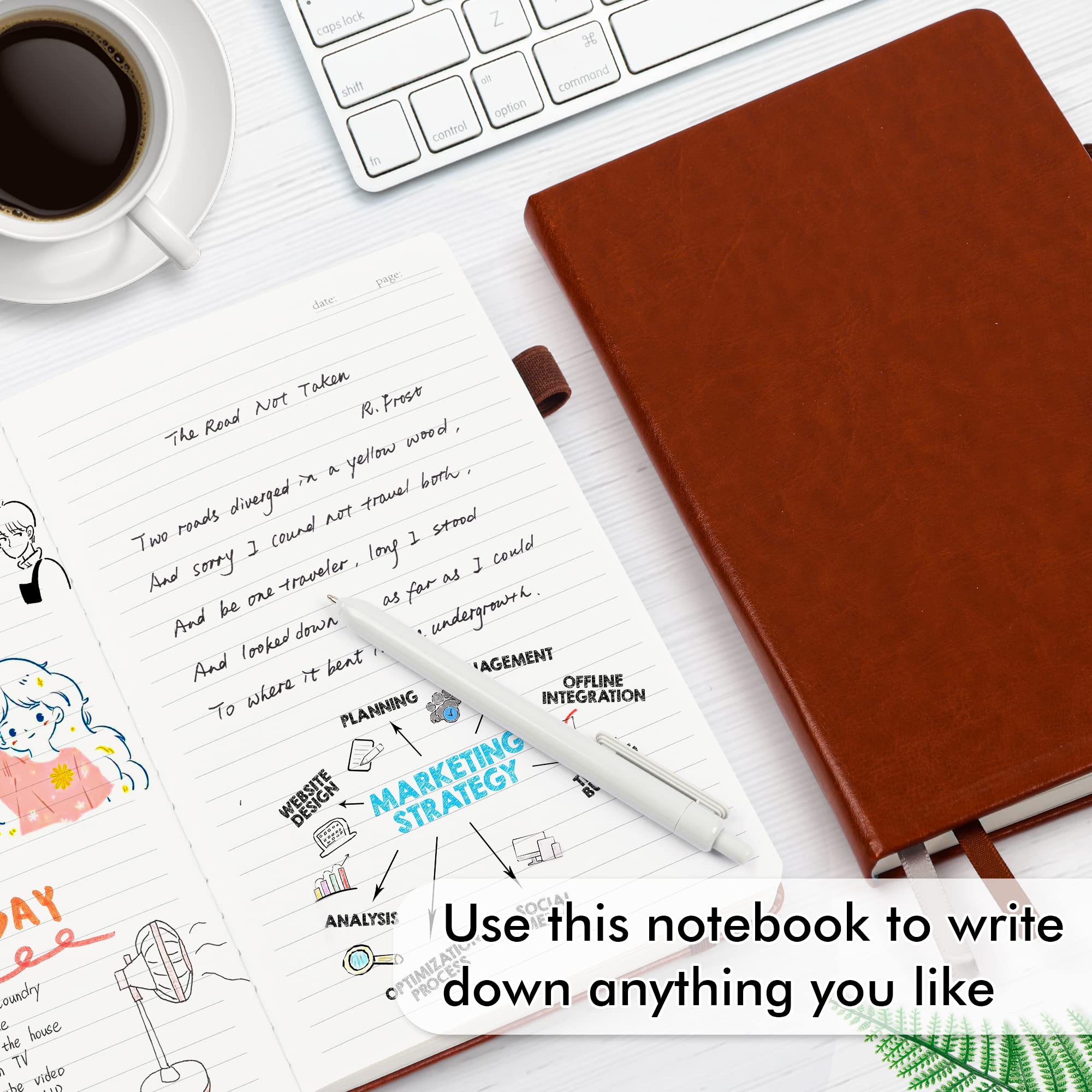 12 Pack A5 Hardcover Notebook Journals with 12 Black Pens - 120 GSM Ruled Paper, 5.1