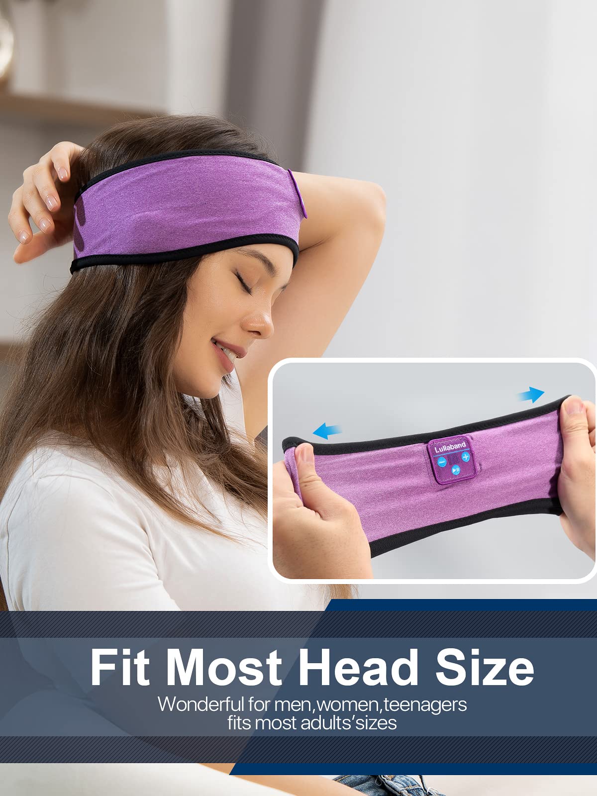 Wireless Bluetooth Sleep Headband Headphones for Side Sleepers - Ultra Thin Speakers, Built-in Mic, Comfortable Sleeping Headphones for Night Use, Travel & Meditation - Perfect Gift Idea
