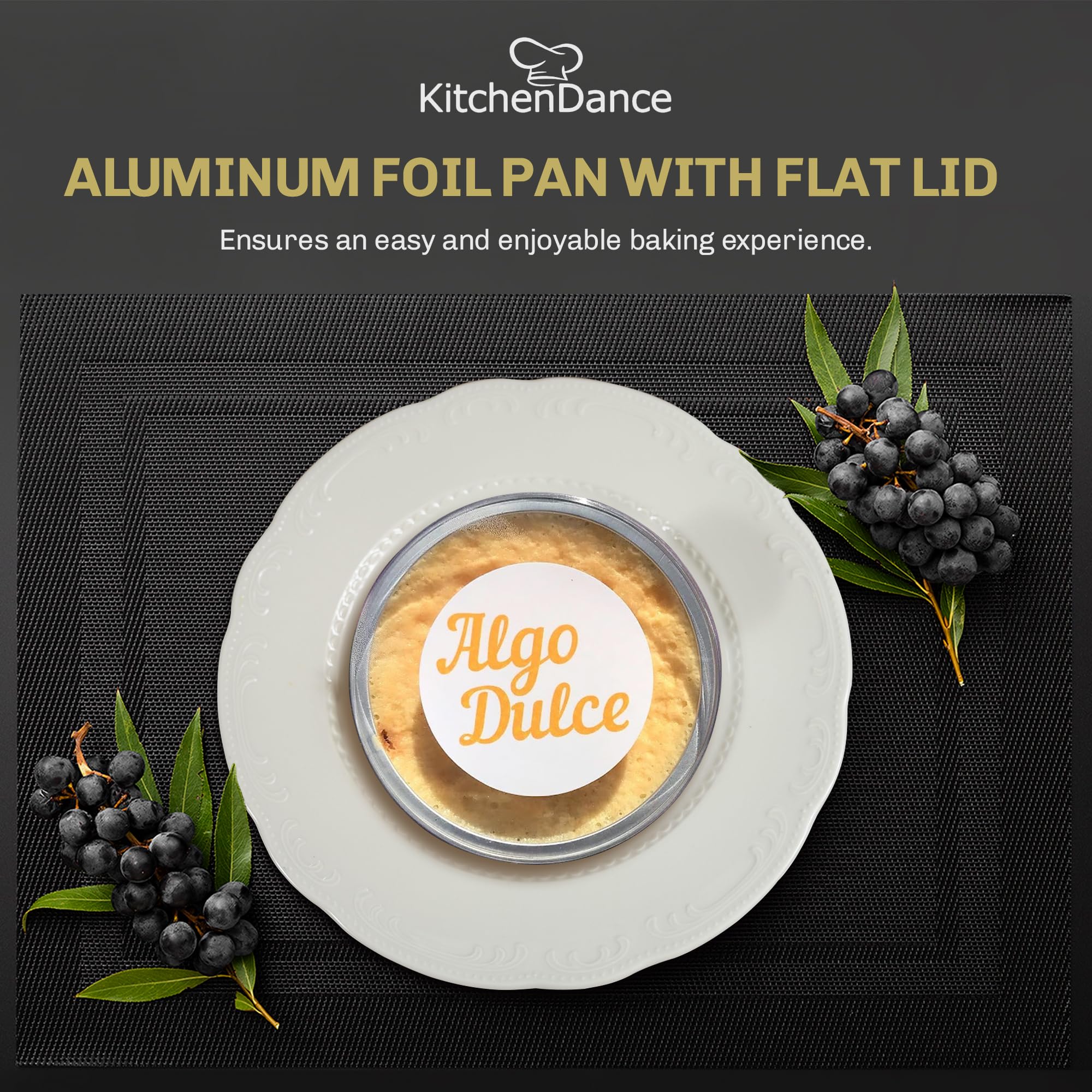 KitchenDance 4oz Disposable Gold Aluminum Baking Cups with Flat Lids - 500 Pack Colored Foil Pans for Creme Brulee, Flan, Cupcakes & Desserts - Perfect for Baking, Cooking, Meal Prep & Party Serving