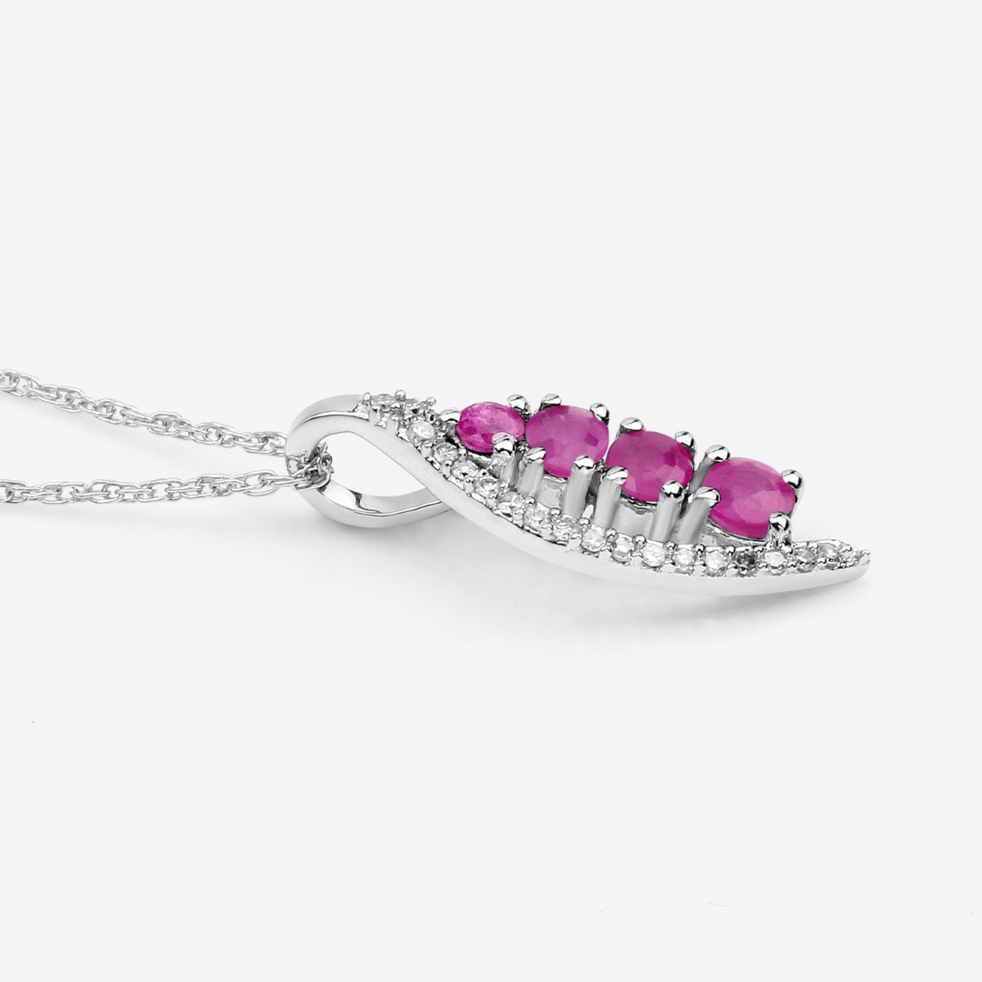 14K White Gold Ruby and Diamond Necklace for Women - Elegant Pendant Jewelry Gift for Anniversary, Valentine's Day & Special Occasions