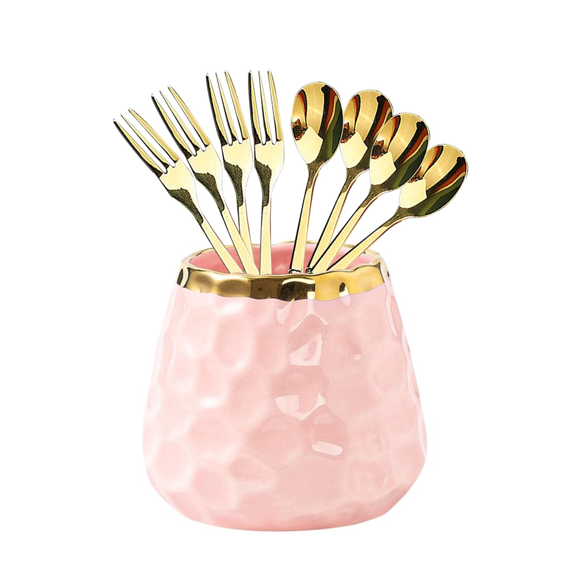 Ceramic Dessert Fork Set - 8 Small Forks for Fruit, Cake & Party (Pink Jar) - Perfect for Camping & Picnics