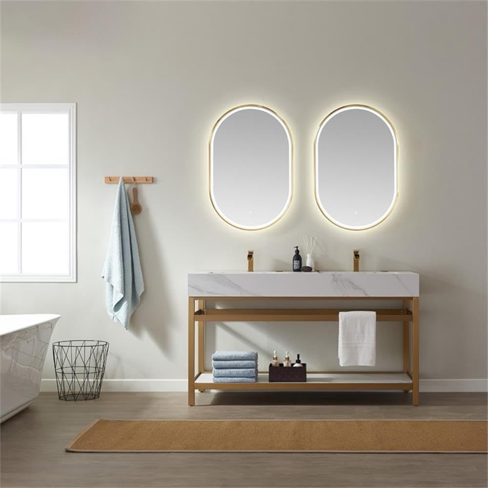 VINNOVA Grande 24 Inch Oval LED Lighted Bathroom Vanity Mirror - Modern Dimmable Backlit Wall Mirror for Makeup, Shaving & Home Decor