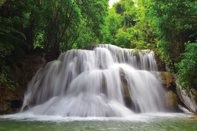 5x3ft Waterfall Backdrop - Green Forest Nature Landscape Photography Background for Birthday Parties, Outdoor Events, Cake Table Decor & Photo Studio (Vinyl) | Perfect for Nature-Themed Events, Baby Showers & Wedding Decorations