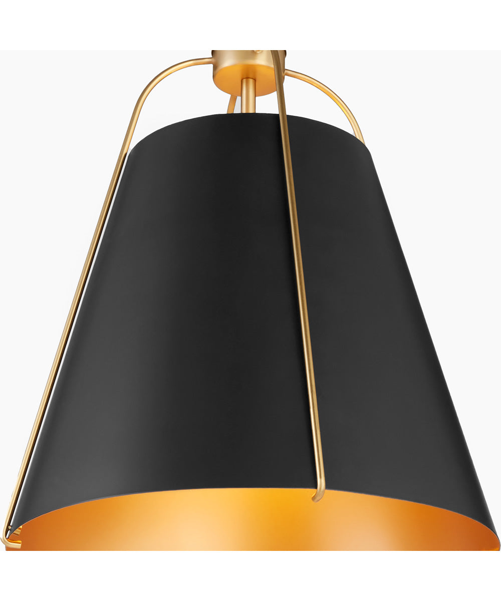 Matte Black and Aged Brass Pendant Light - Modern Single Bulb Hanging Fixture for Dining Room, Kitchen Island, or Entryway
