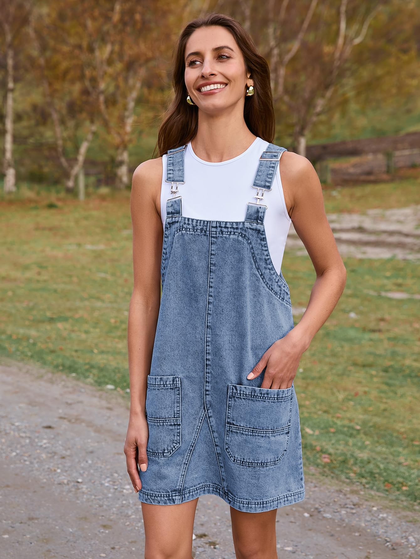 BerryGo Women's Denim Overalls - Sleeveless Romper Jumpsuit with Pockets | 2025 Fashion Pinafore Dress Shorts | Casual Summer Outfit for Beach, Shopping & Date Night