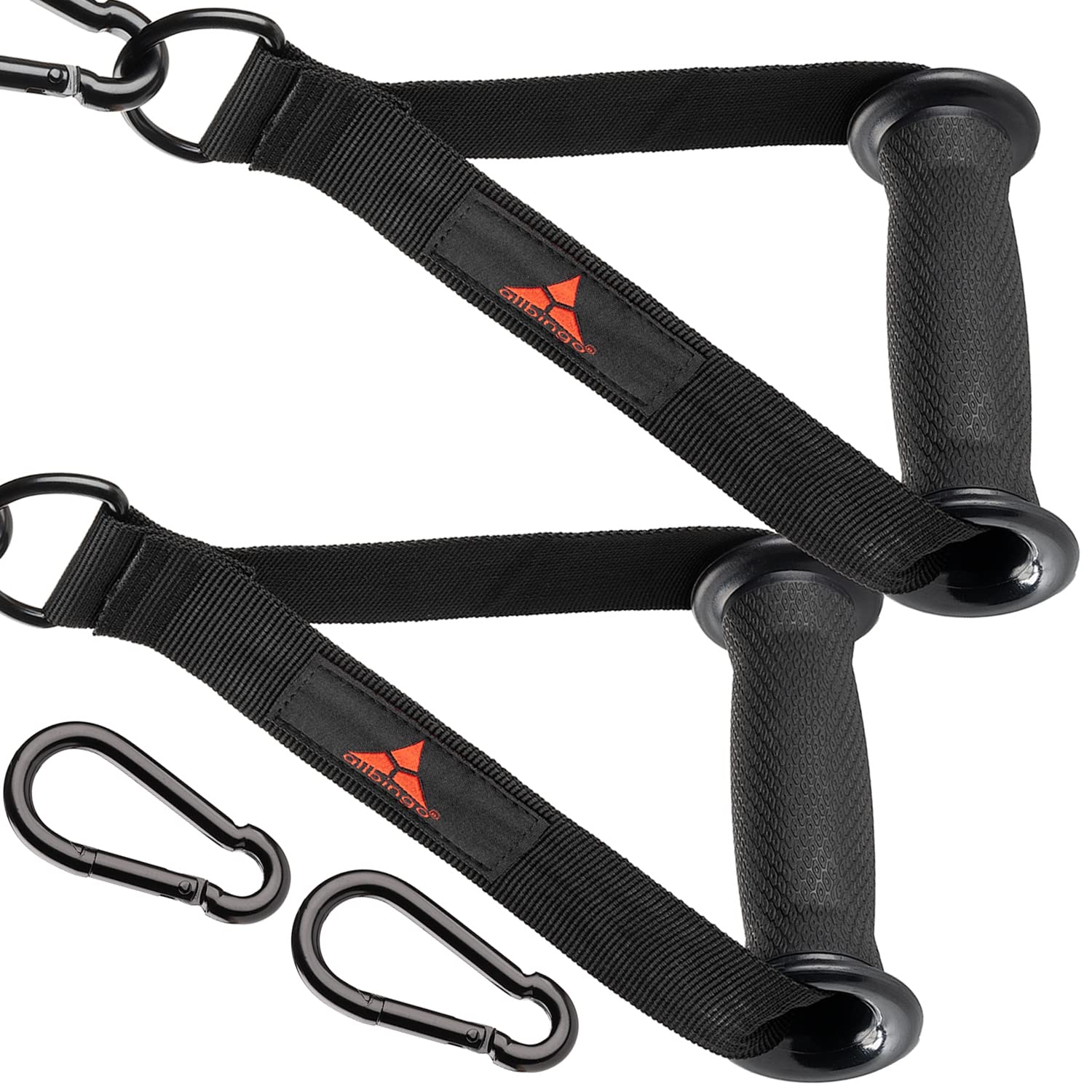 Allbingo Ultra Heavy Duty Fat Cable Machine Handles - Big D-Ring Resistance Bands Exercise Grips with Strong Clips for Home Gym Pulley System - Perfect for Strength Training, CrossFit & Functional Fitness Workouts