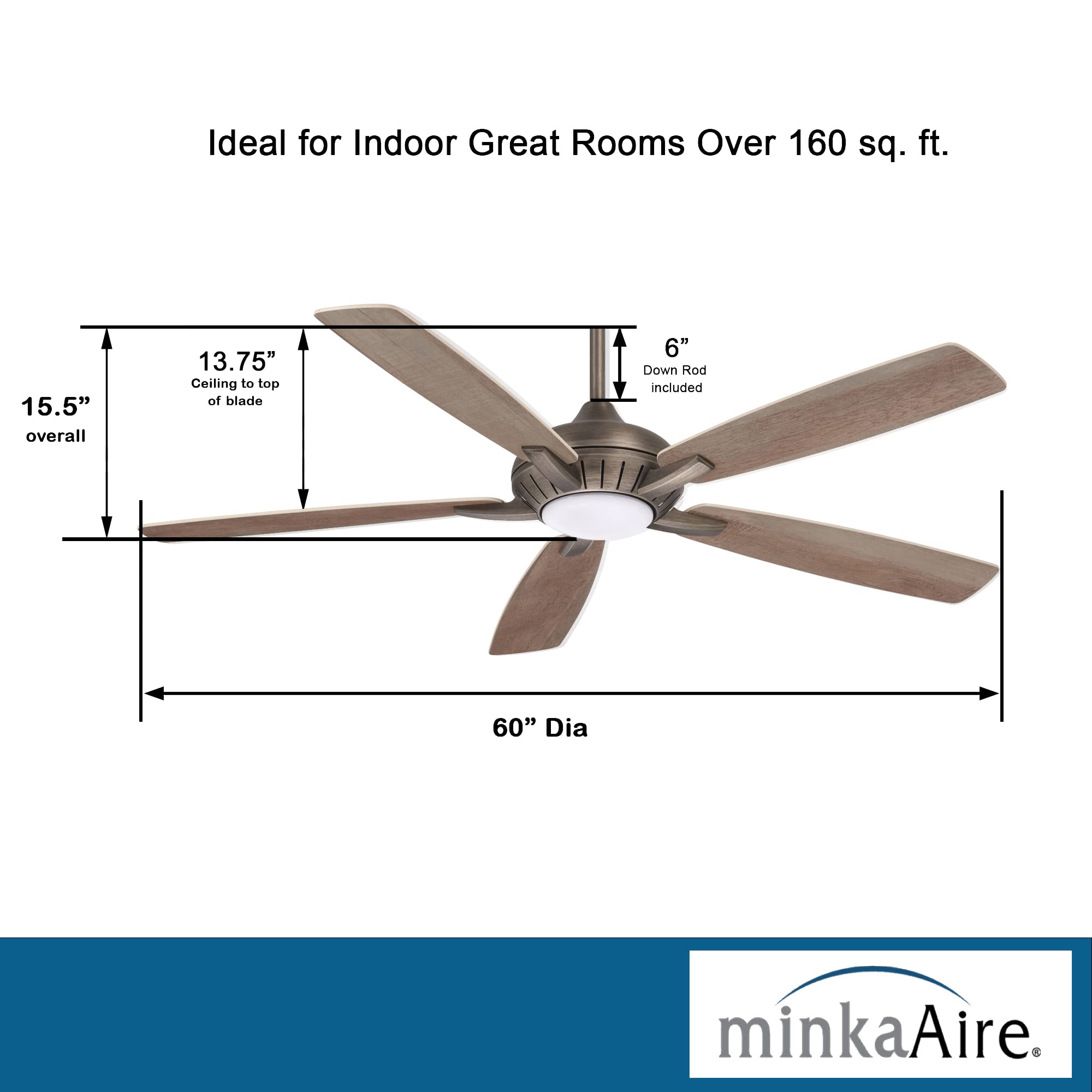 Minka Aire F1001-HBZ Dyno XL 60 Inch Ceiling Fan with LED Light Kit & Remote Control - Heirloom Bronze Finish - Perfect for Living Room, Bedroom & Outdoor Covered Patio