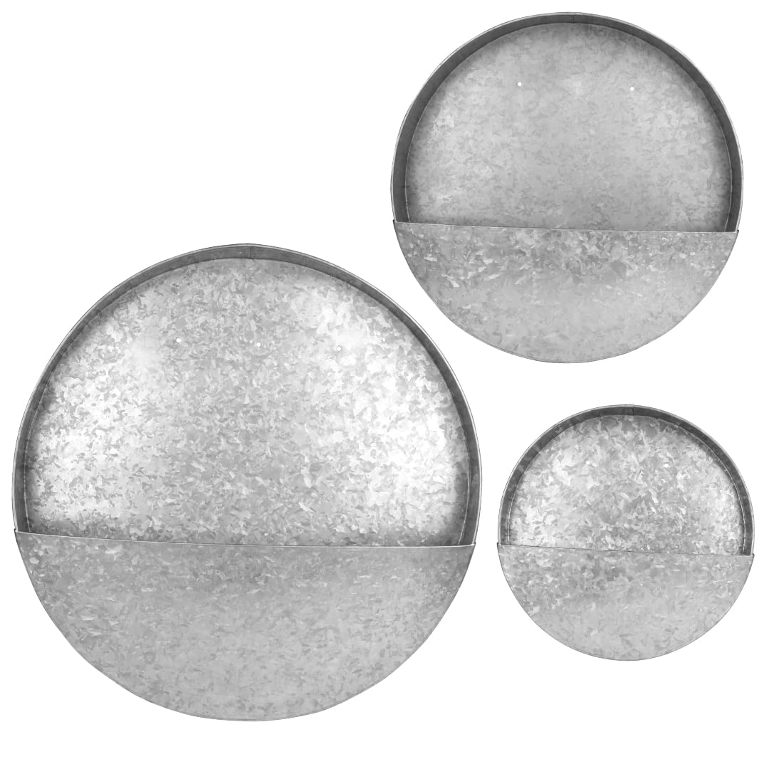 Galvanized Zinc Farmhouse Gray Metal Planters - Extra Large Round Planter Set for Wedding Décor, Rustic Succulent & Flower Pots, Waterproof French Style Containers | Perfect for Outdoor Garden, Patio, and Home Decoration