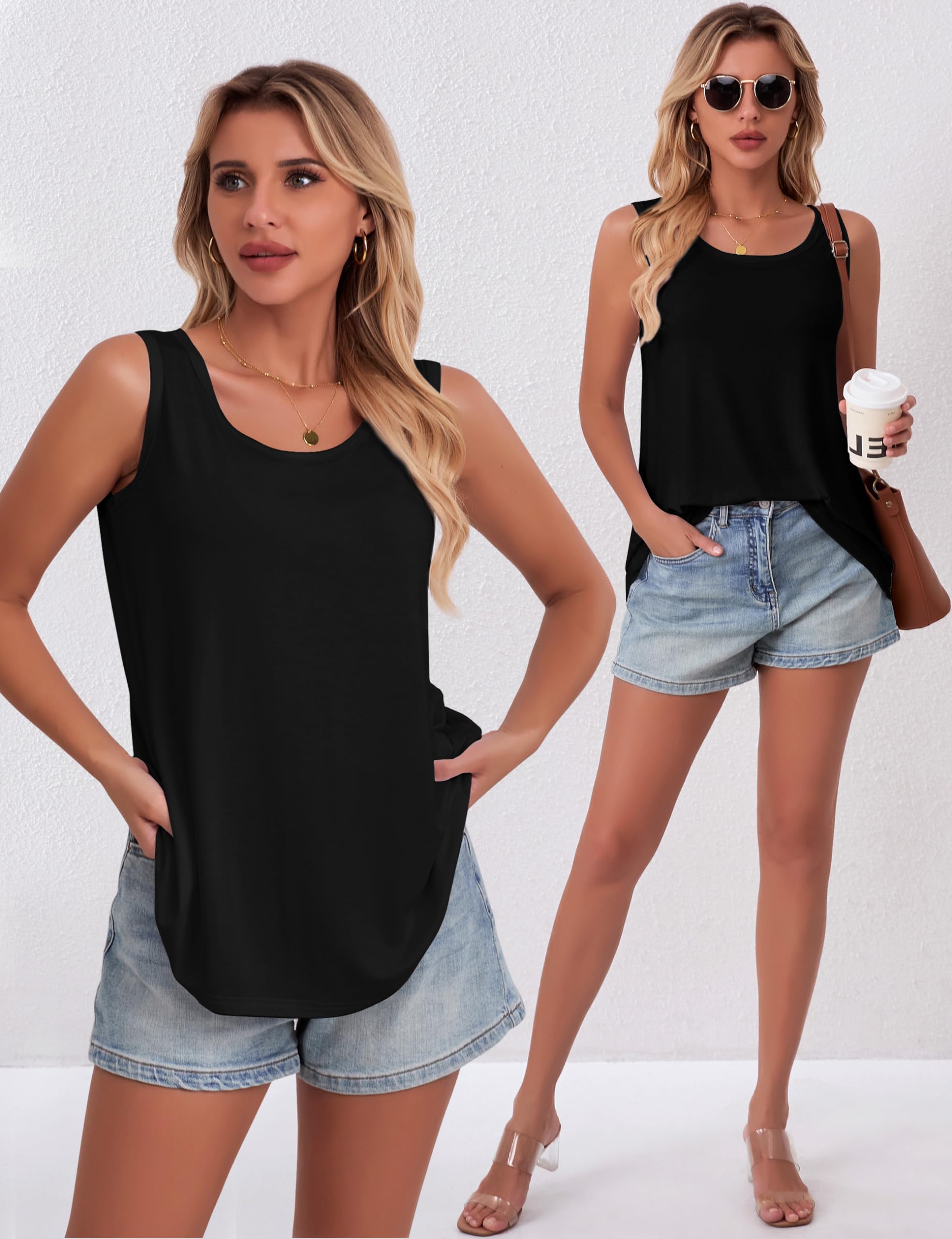BQTQ 3 Pack Women's Loose Fit Tank Tops - Soft Summer Sleeveless Shirts with Scoop Neck for Casual Wear, Gym, Yoga & Beach Outfits