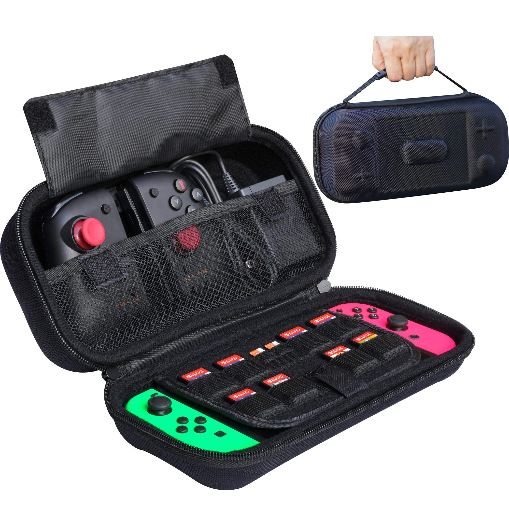 ButterFox Extra Large Nintendo Switch OLED Case - Compatible with Pro Controller & Hori Split Pad Pro, Includes Wall Charger & 8 Game Card Slots (Black) - Perfect for Travel, Gaming Parties & On-the-Go Protection