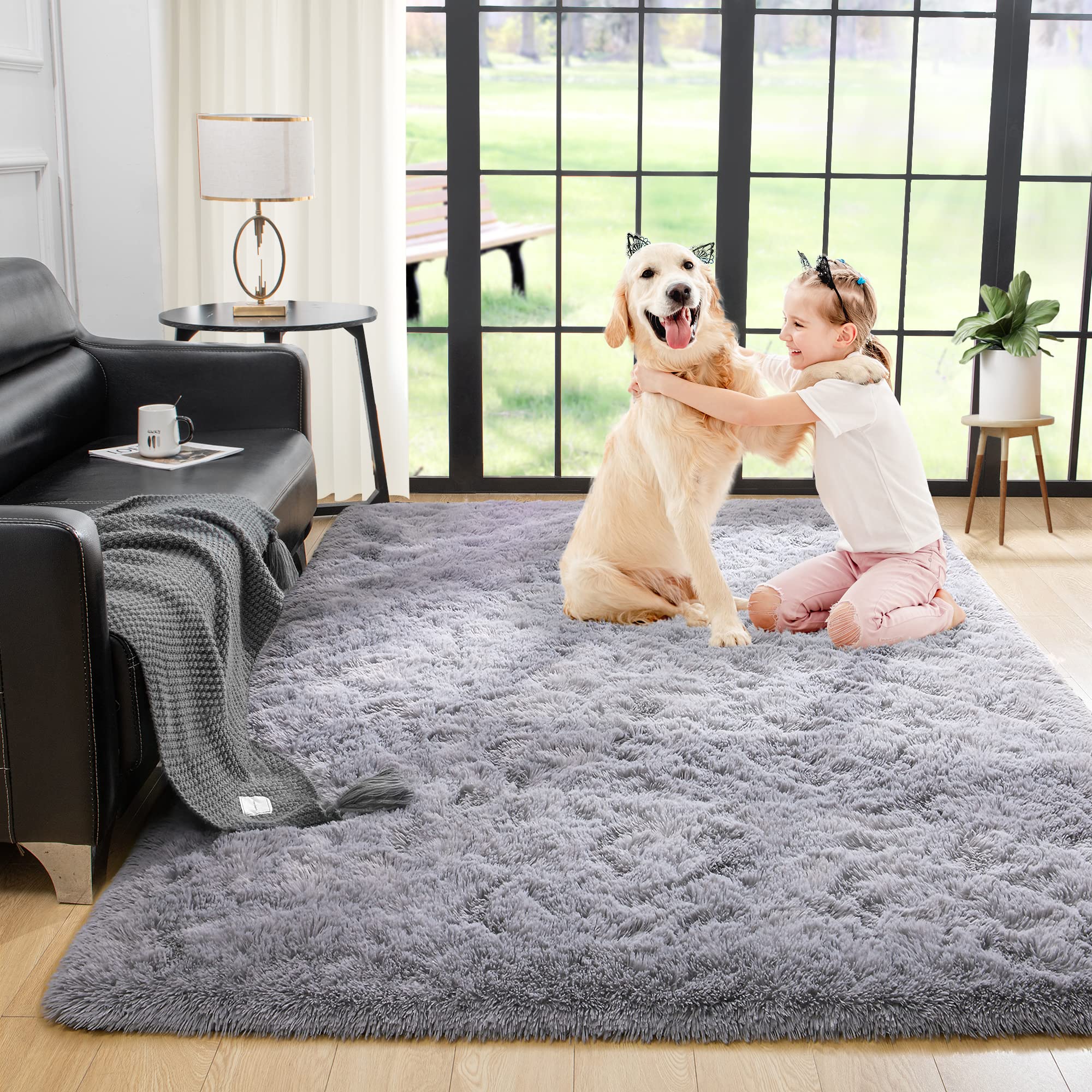Noahas Fluffy Shaggy Area Rug 2x3 Feet - Soft Plush Non-Slip Throw Carpet for Bedroom, Living Room, Nursery, Dorm Decor - Grey Aesthetic Home Decor for Kids Room & Cozy Floor Comfort