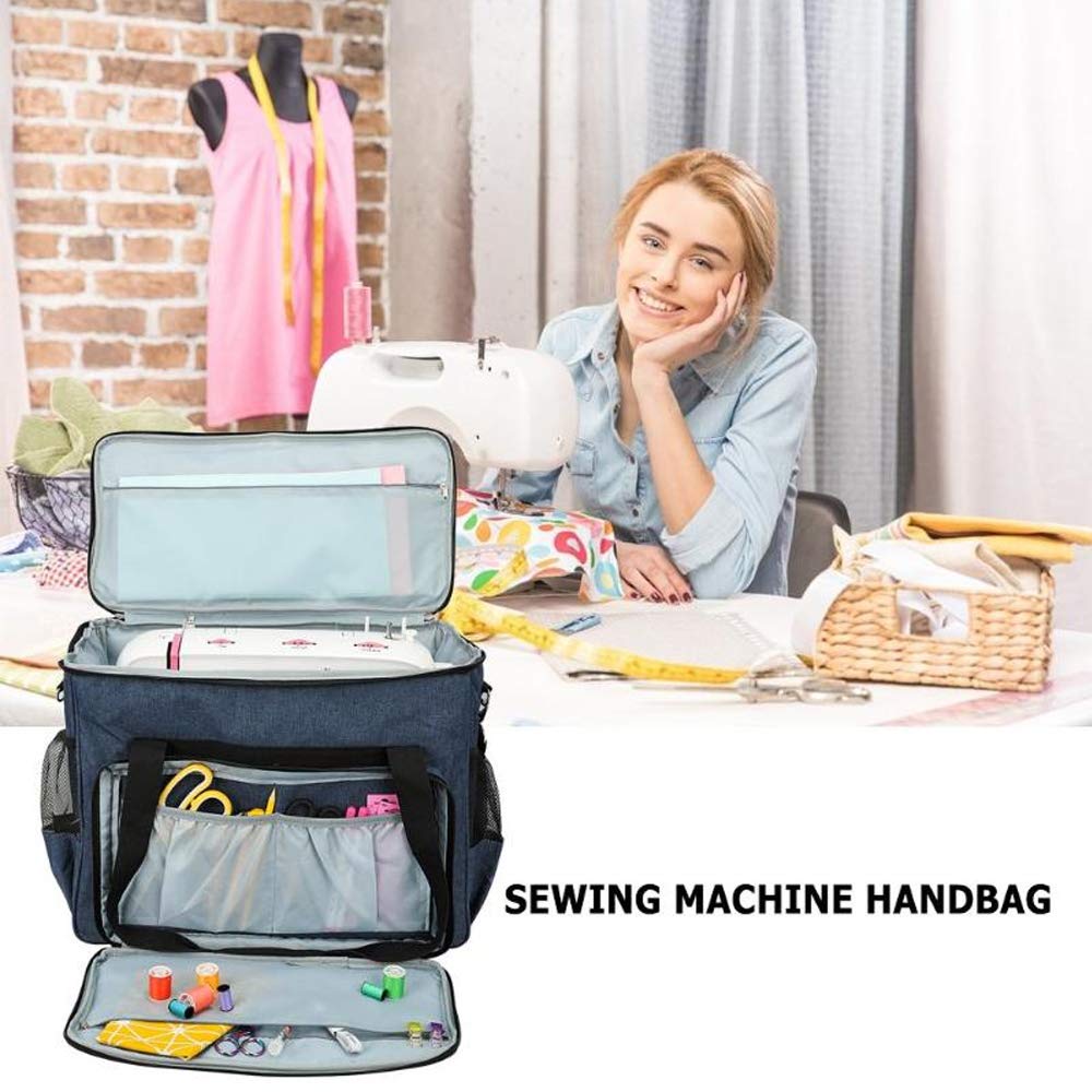 Lustar Portable Sewing Machine Carrying Case with Compartment Pockets & Shoulder Strap - Durable Storage Tote Bag for Most Sewing Machines (Blue) - Perfect for Travel, Classes & Home Sewing Projects