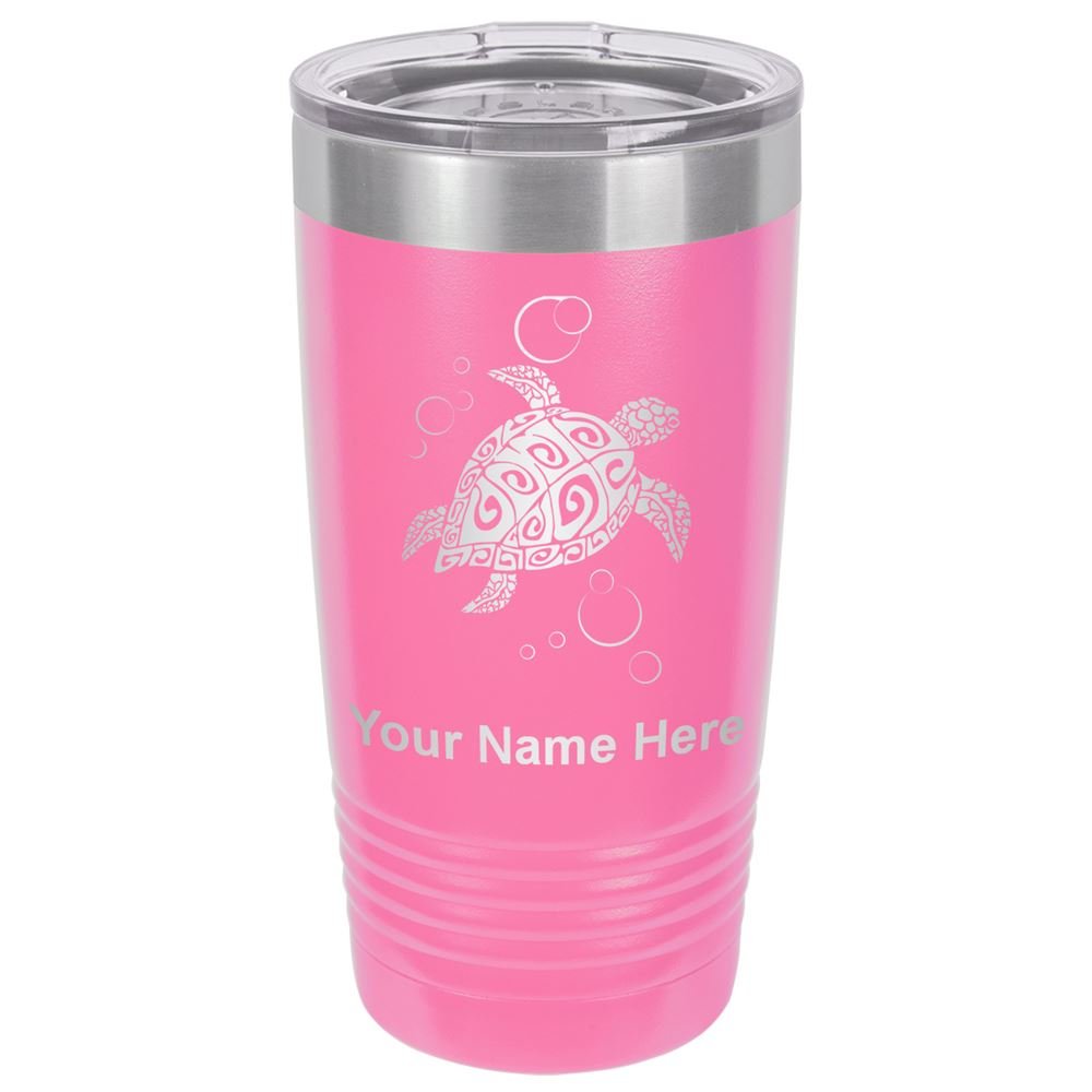 LaserGram 20oz Vacuum Insulated Stainless Steel Tumbler Mug with Hawaiian Sea Turtle Design - Personalized Engraving Included (Pink) - Keeps Drinks Hot/Cold for Hours - Perfect for Travel, Office, Gym & Outdoor Activities