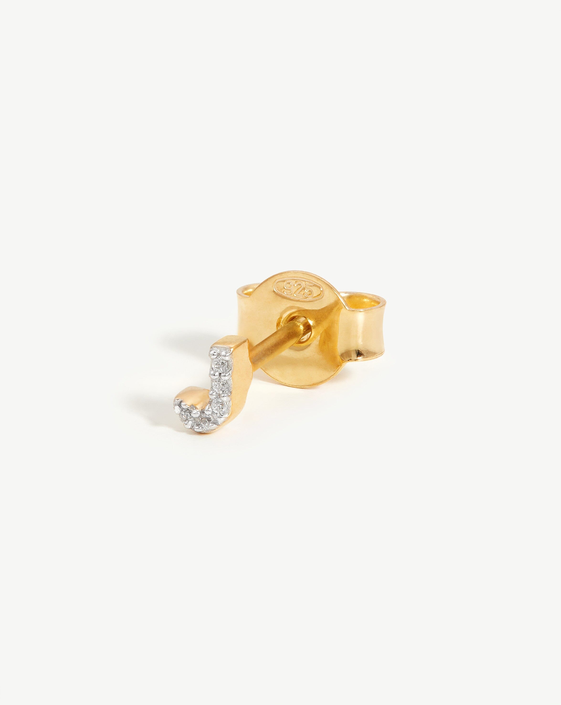Pave Initial Single Stud Earring - Personalized Initial J - 18k Gold Vermeil & Cubic Zirconia - Elegant Gift for Women, Birthday, Anniversary, Valentine's Day