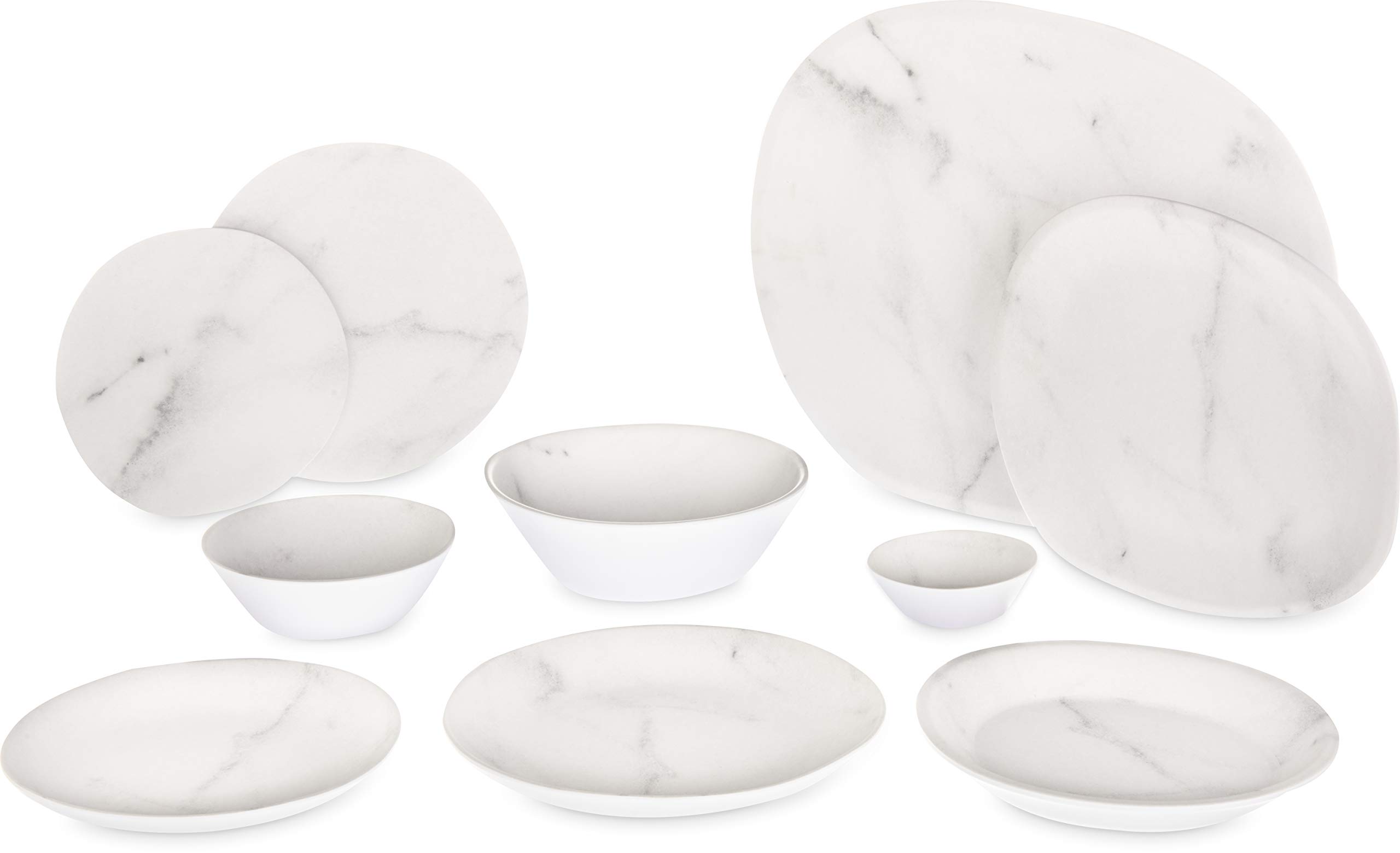 Carlisle 12-Pack 9-Inch Melamine Ridge Reusable Salad Plates - Rimless Durable Dishware for Home, Restaurant & Catering - Marble Design for Everyday Dining, Parties & Buffets