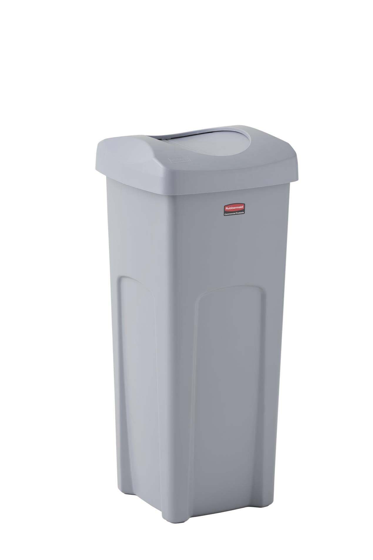 Rubbermaid Commercial 23-Gallon Swing Lid Trash Can - Durable Rectangular Beige Garbage Bin for Kitchen, Office & Restaurants - Model 2001584