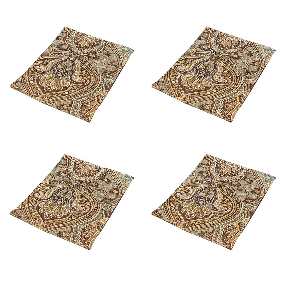 Premium Luxury Retro Placemats Set of 4 - Machine Washable, Non-Slip & Heat Resistant Fabric Dining Table Mats for Indoor Use - Perfect for Dinner Parties, Holiday Gatherings & Everyday Meals (Coffee Brown)
