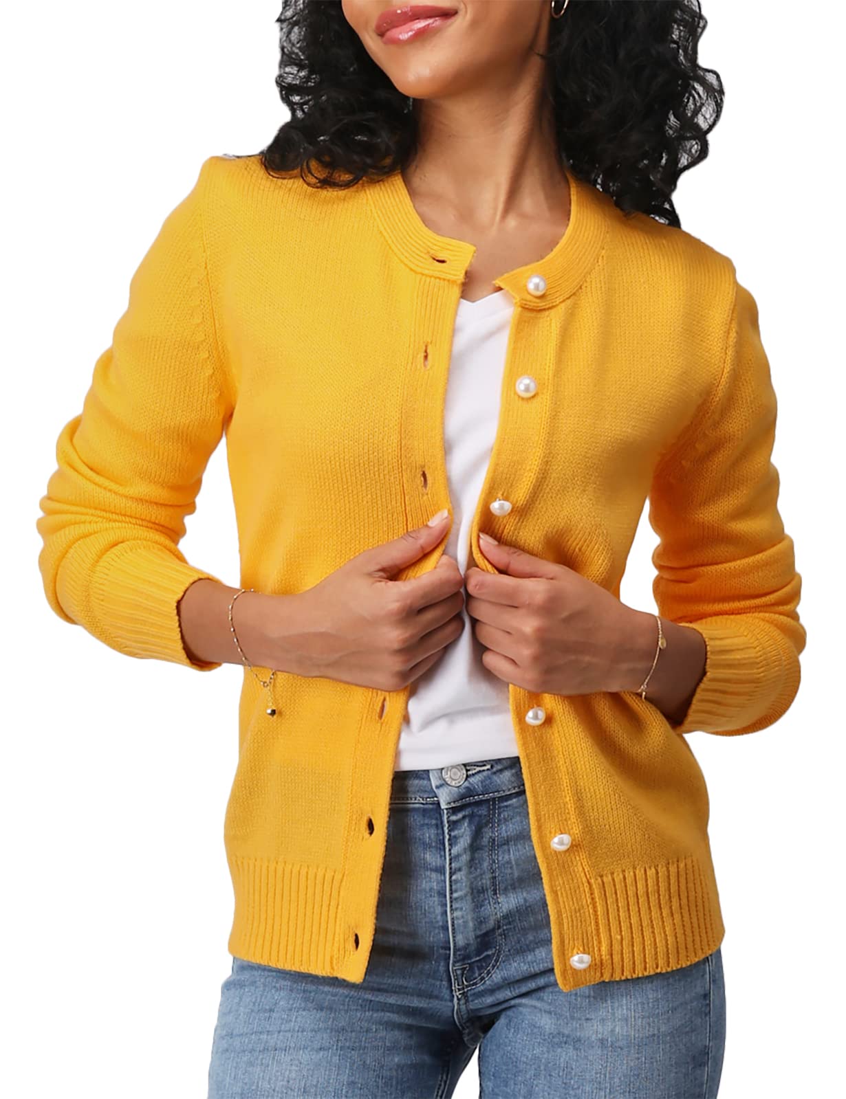 Women's Casual Slim Fit Cardigan Sweater - Long Sleeve Button Down Lightweight Waist Length Open Front Knit Top for Work, Travel & Everyday Wear