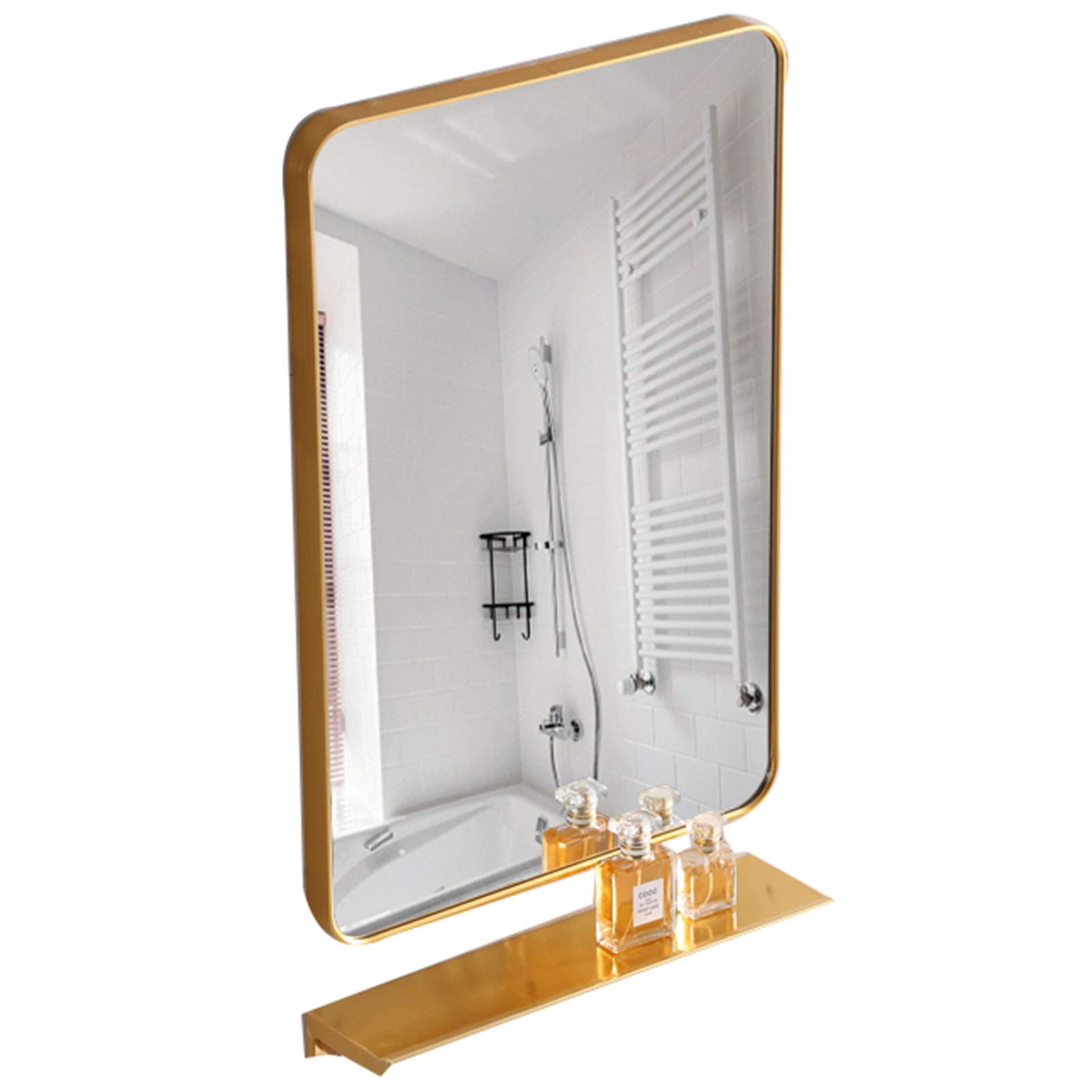 LZPQ Wall Mounted Rectangular Mirror with Shelf - Black, Gold & Silver - Bathroom, Bedroom, Living Room Decor - Perfect for Vanity, Entryway & Home Decor
