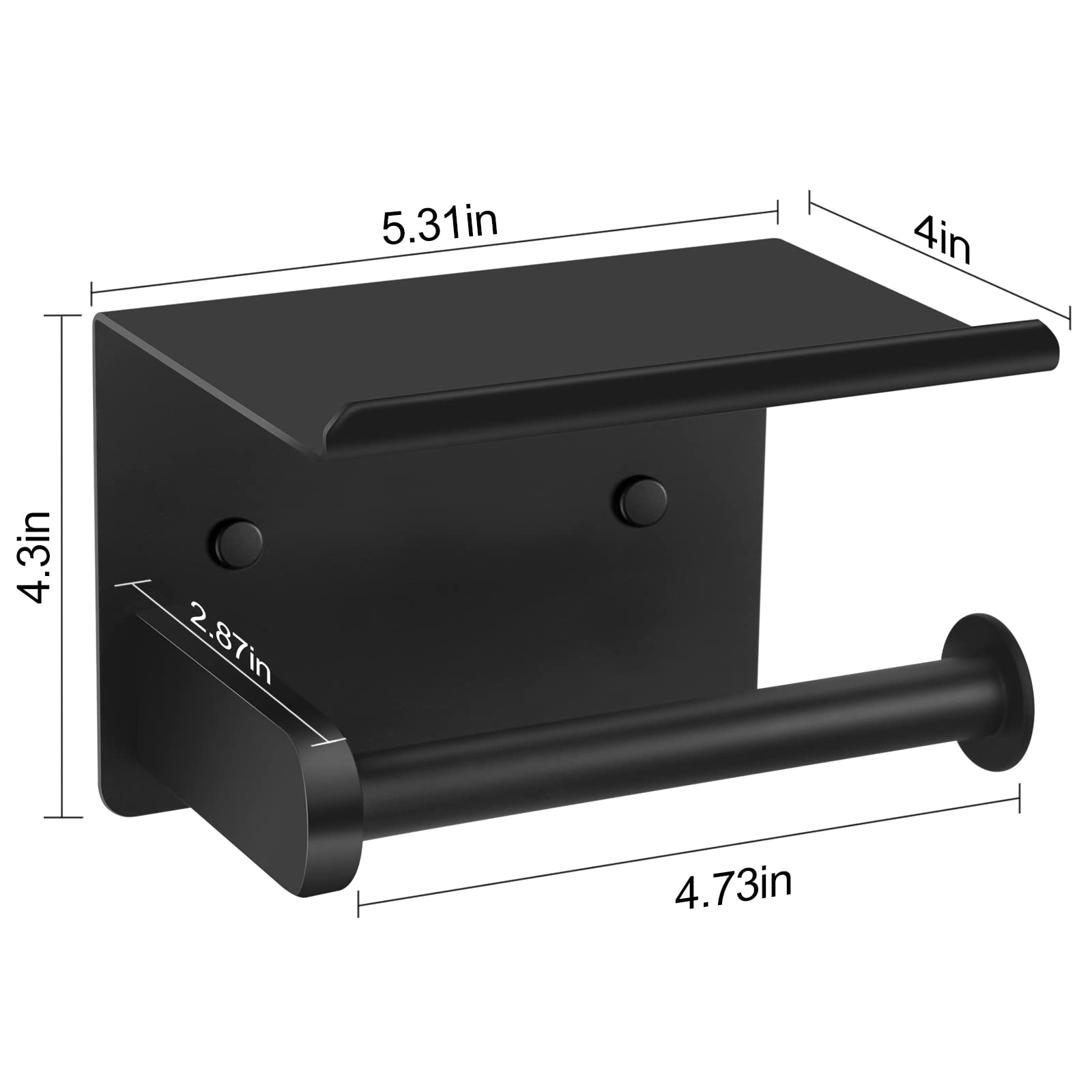 Ahomxin 2-in-1 Wall Mounted Toilet Paper Holder - Screw or Self-Adhesive Bathroom Roll Holder with Shelf in Matte Black | Perfect for Small Bathrooms, Powder Rooms & Washrooms