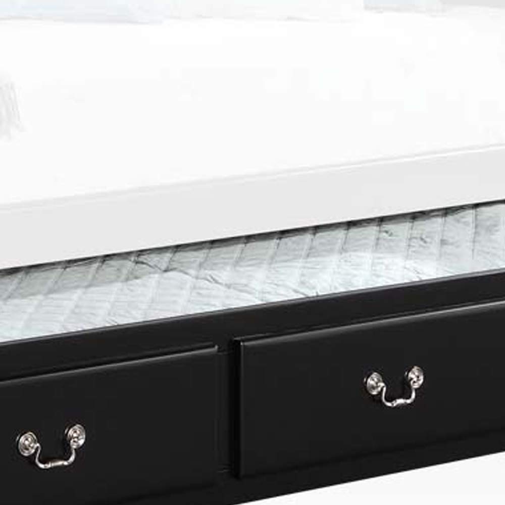 Benjara Black Wooden Twin Size Trundle Bed with Caster Wheels - Space-Saving Guest Bed for Small Rooms, Kids Bedroom & Vacation Homes
