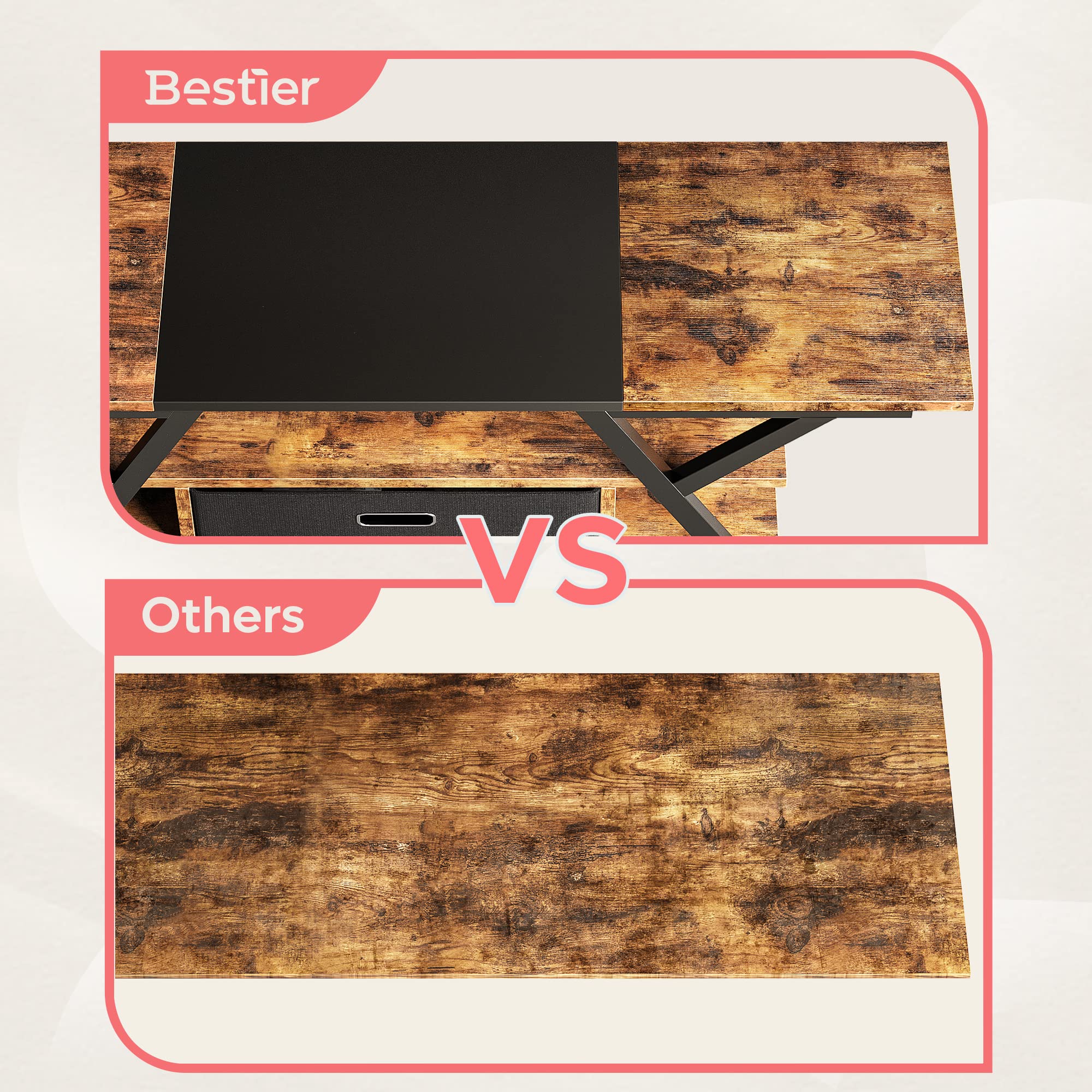 Bestier Modern LED TV Stand for 55/60/65 Inch TVs - Rustic Brown Gaming Entertainment Center with Fabric Drawer Storage & 20 LED Light Modes - Perfect for Living Room, Bedroom & Home Theater Setup (PS5/Xbox Compatible)