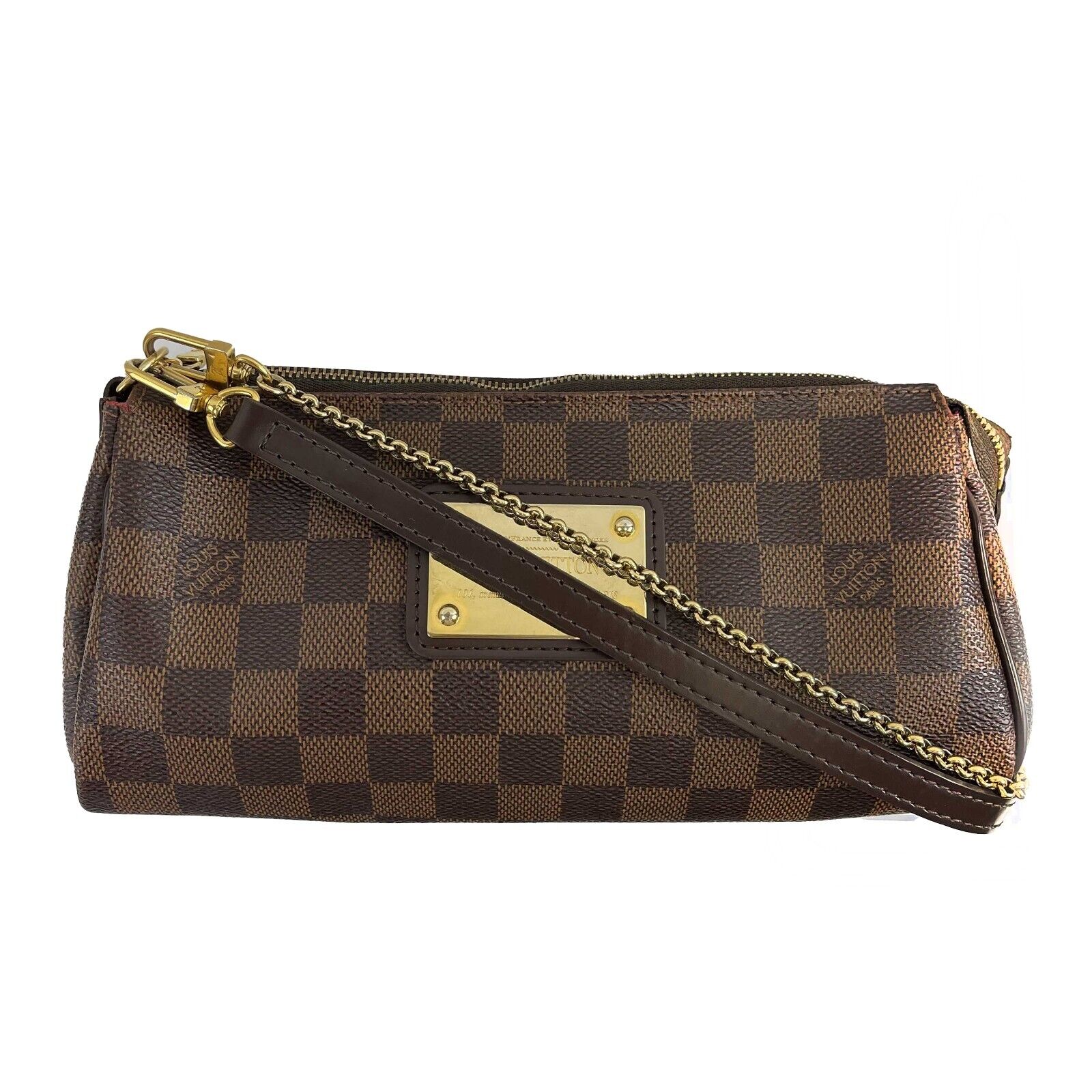 Louis Vuitton LV Damier Ebene Eva Chain Crossbody Bag with Leather Strap - Stylish Shoulder Purse for Women, Perfect for Daily Use, Travel & Evening Out