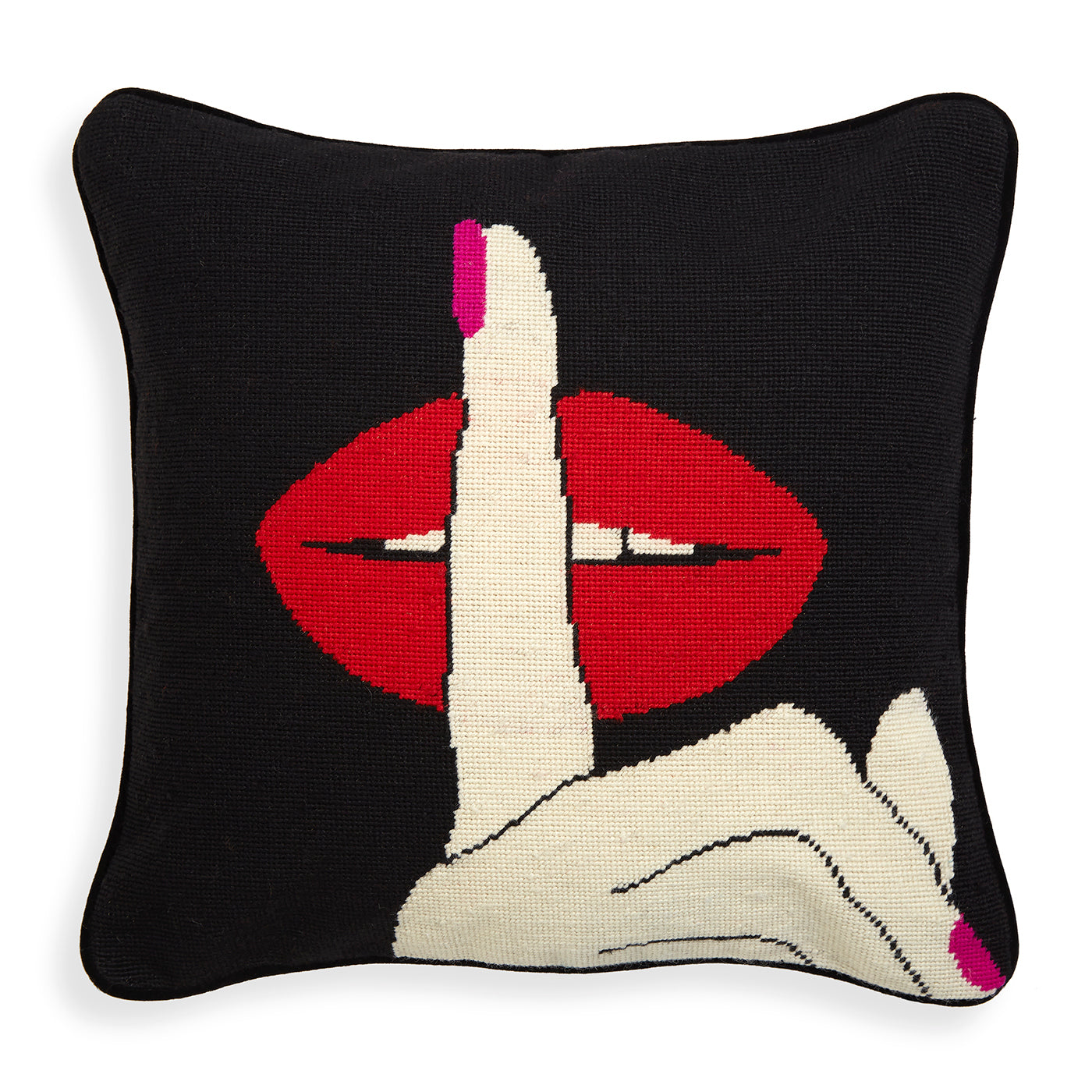 Lips Hush Needlepoint Throw Pillow - Elegant Embroidery Decorative Cushion for Sofa, Bed & Home Decor - Perfect for Living Room, Bedroom & Cozy Spaces
