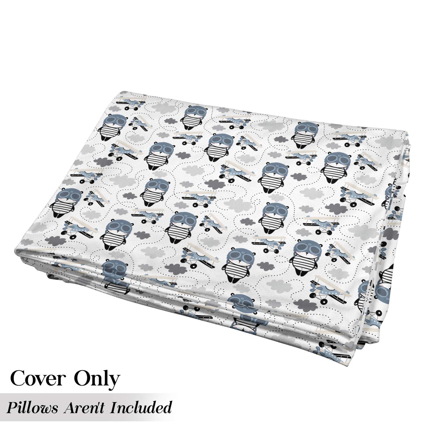 Lunarable Panda Floor Pillow Cover - Bear in Pilot Cap with Retro Airplane Sky Print, 88