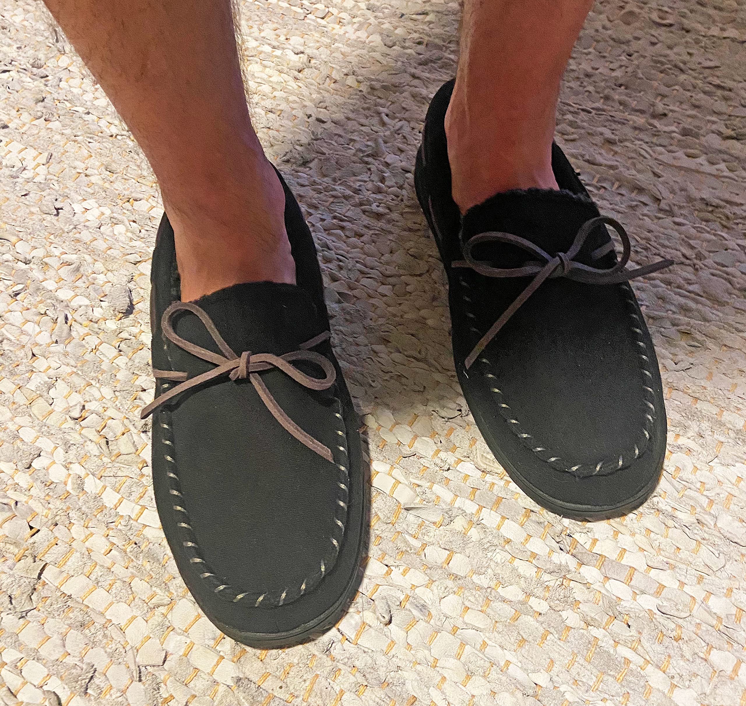 Dearfoams Men's Memory Foam Moccasin Slippers - Breathable House Shoes for Men, Dad, Brother, Husband - Perfect for Indoor Comfort, Lounge Wear & Gift Giving