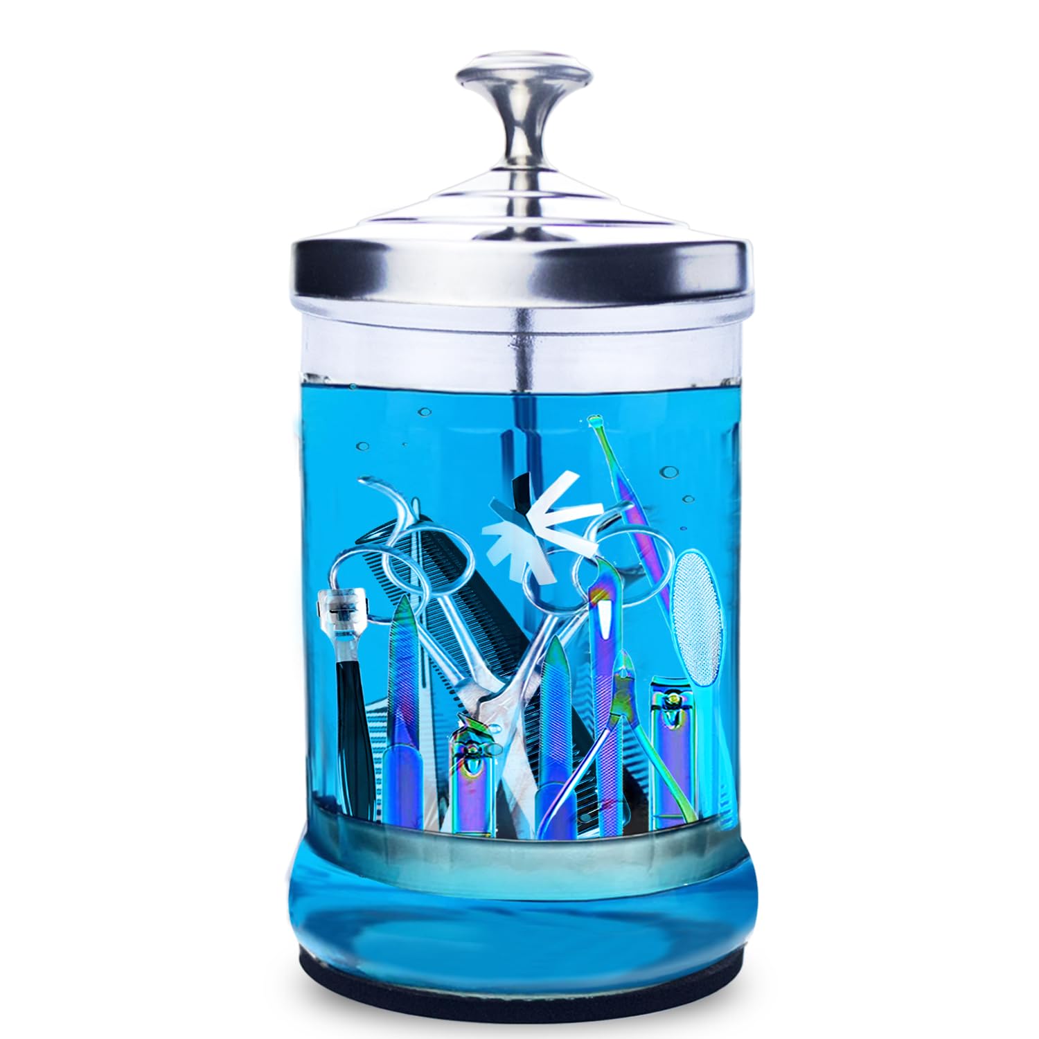 33 Oz Glass Barber & Manicure Jar with Removable Basket - Nail Tools Organizer & Salon Supplies Container for Professional Barbers & Nail Technicians - Perfect for Salon, Spa & Home Manicure Stations